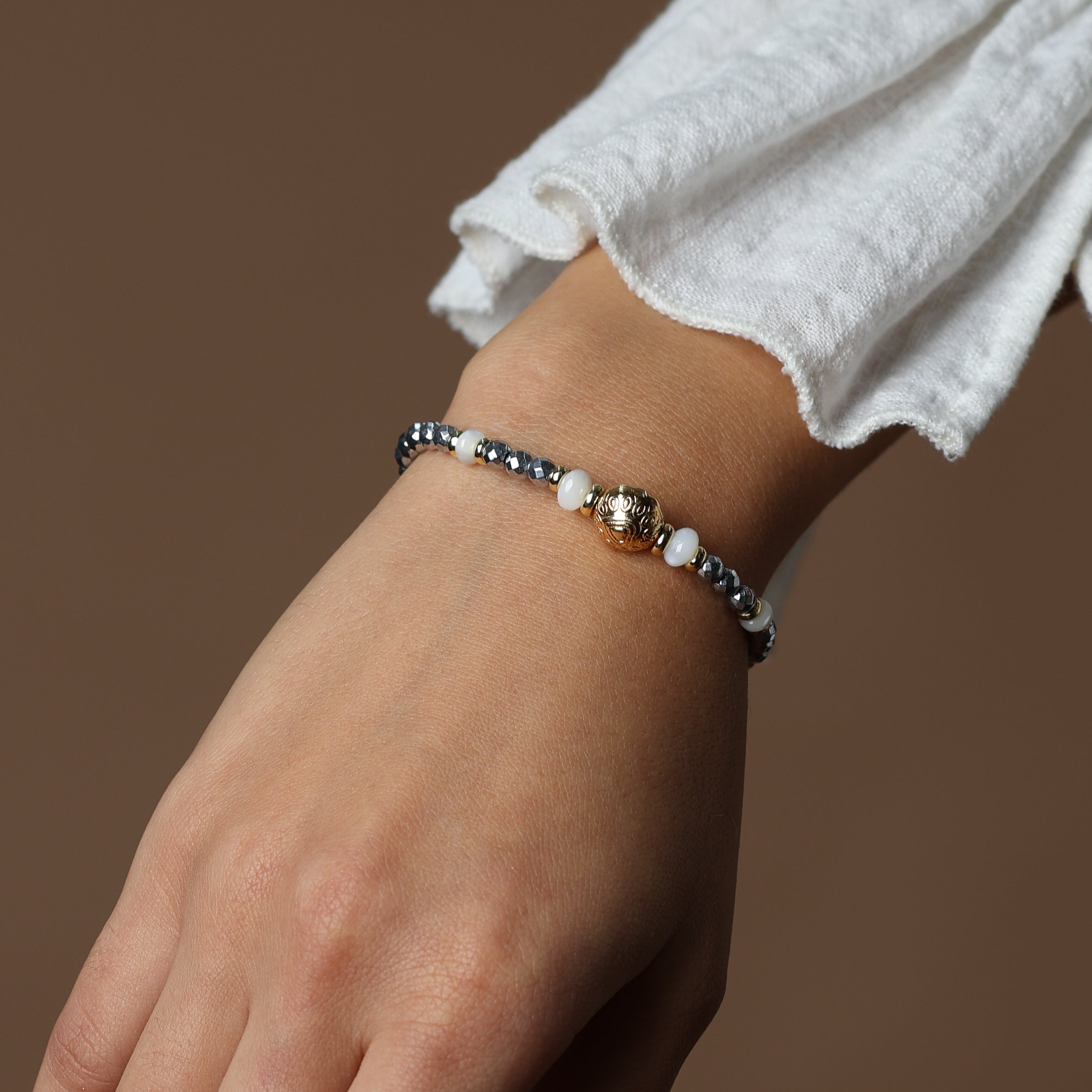 HEMATITE BRACELET - FEATURING GOLD FILLED SPHERE