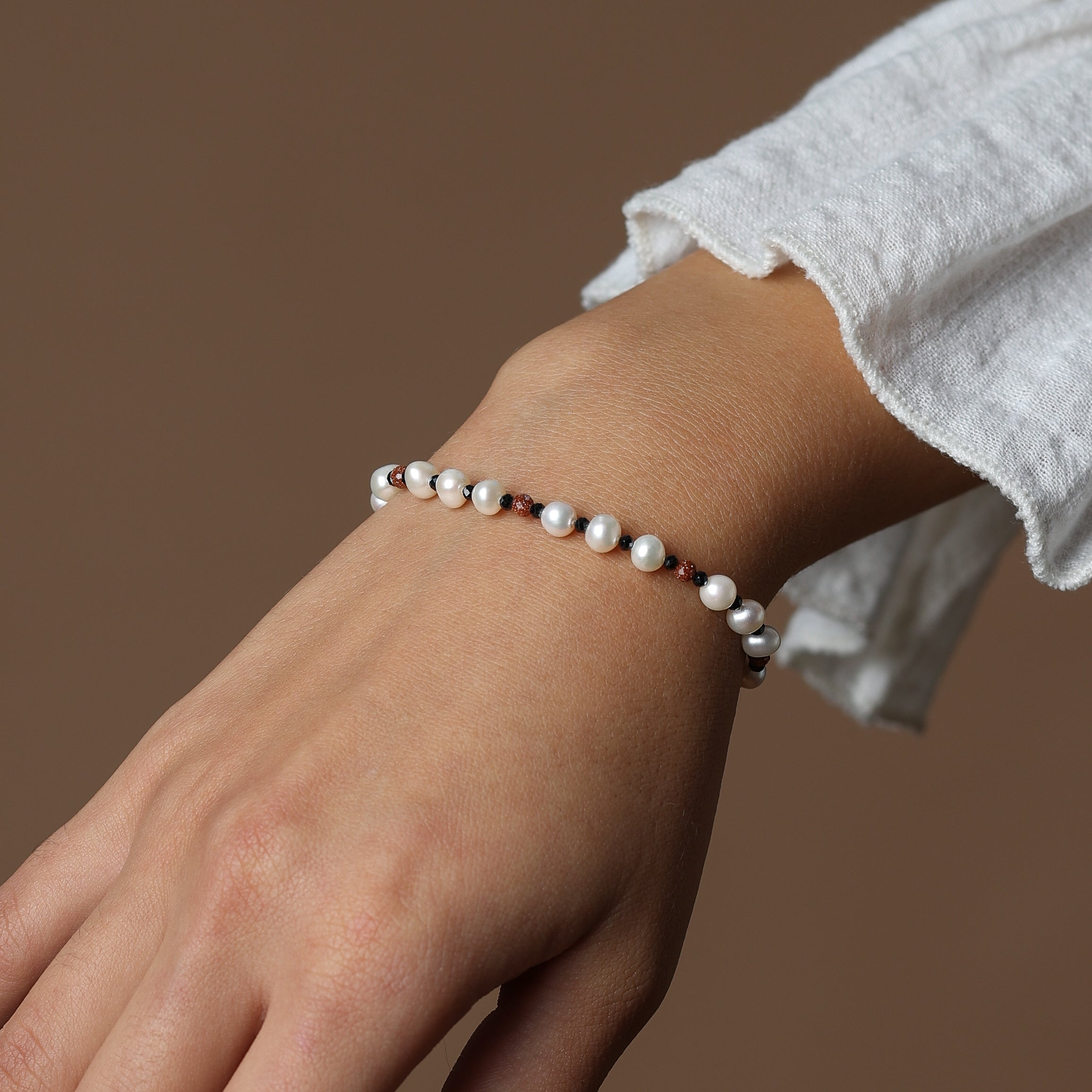 PEARL BRACELET - FEATURING TOURMALINE & GOLDSTONE