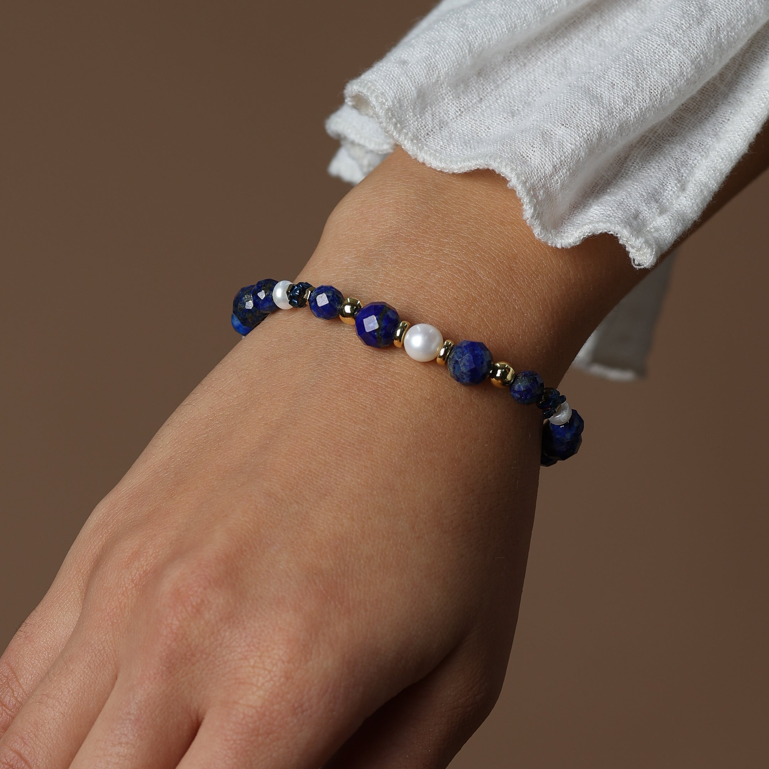 LAPIS LAZULI BRACELET - FEATURING PYRITE & PEARL