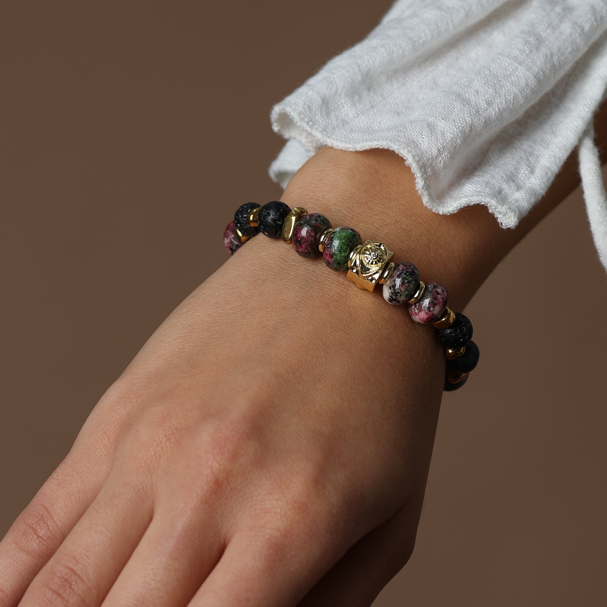 RUBY FUCHSITE BRACELET - FEATURING LAVA STONE