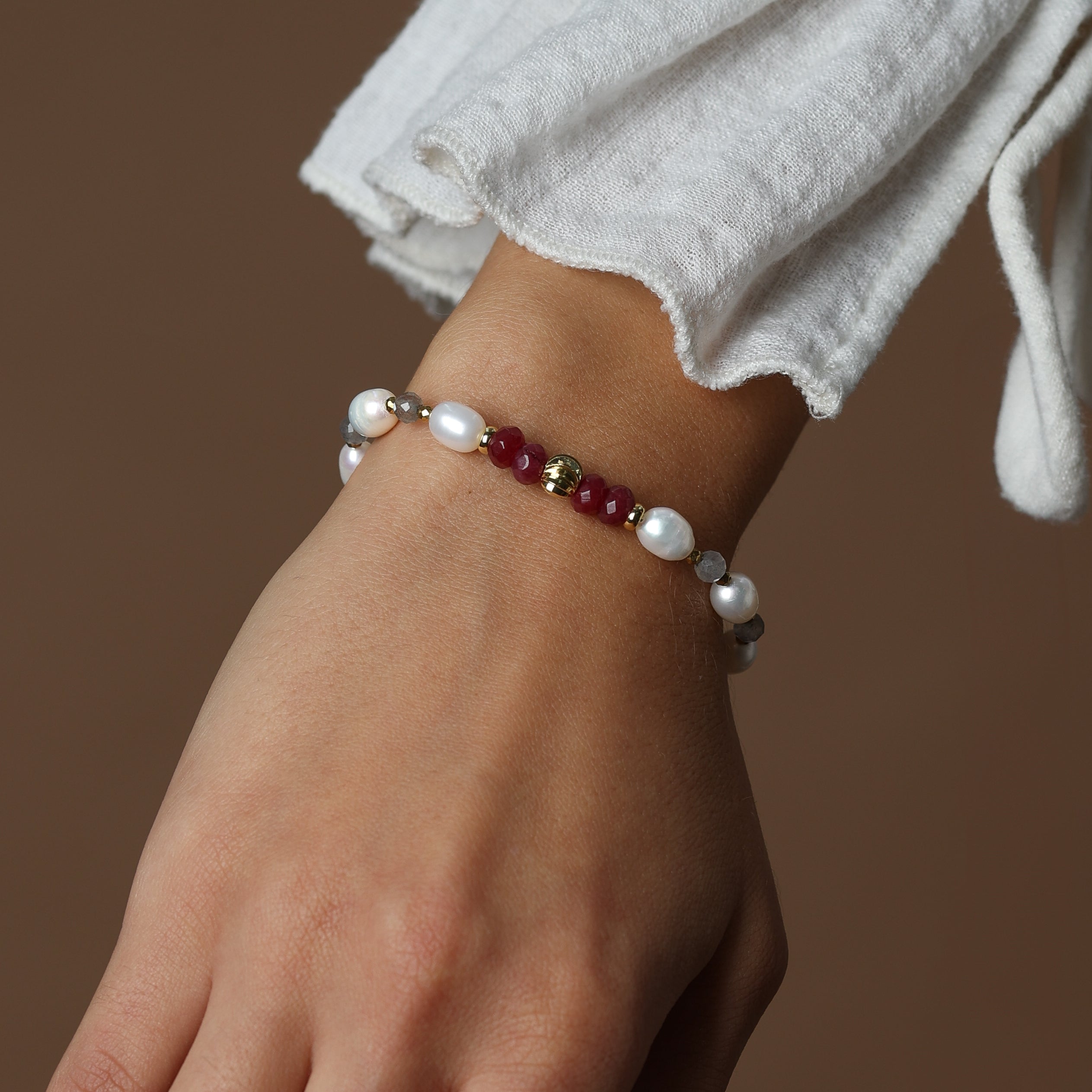 PEARL BRACELET - FEATURING RUBY & LABRADORITE