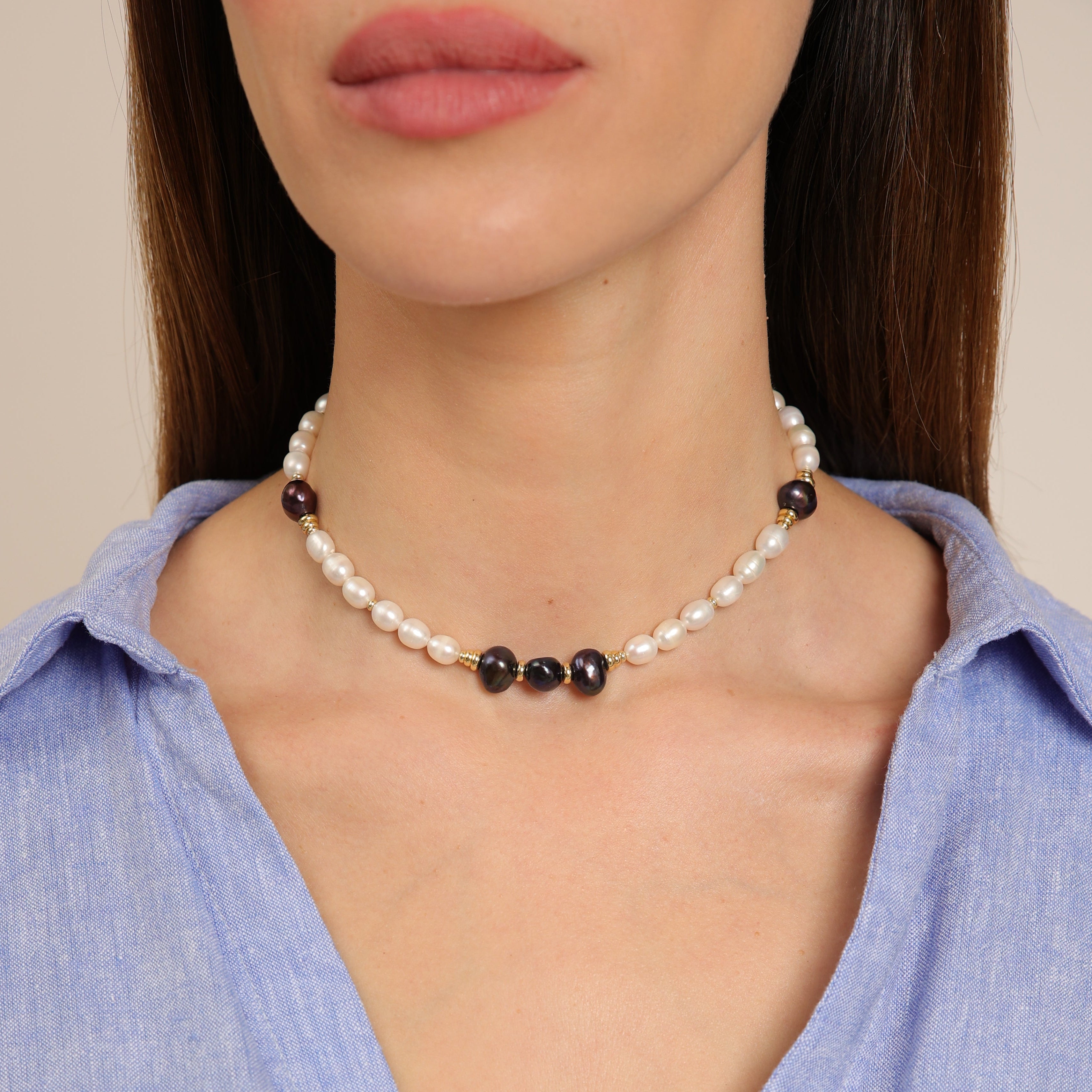 Gargantilla de perlas - Perlas blancas y negras