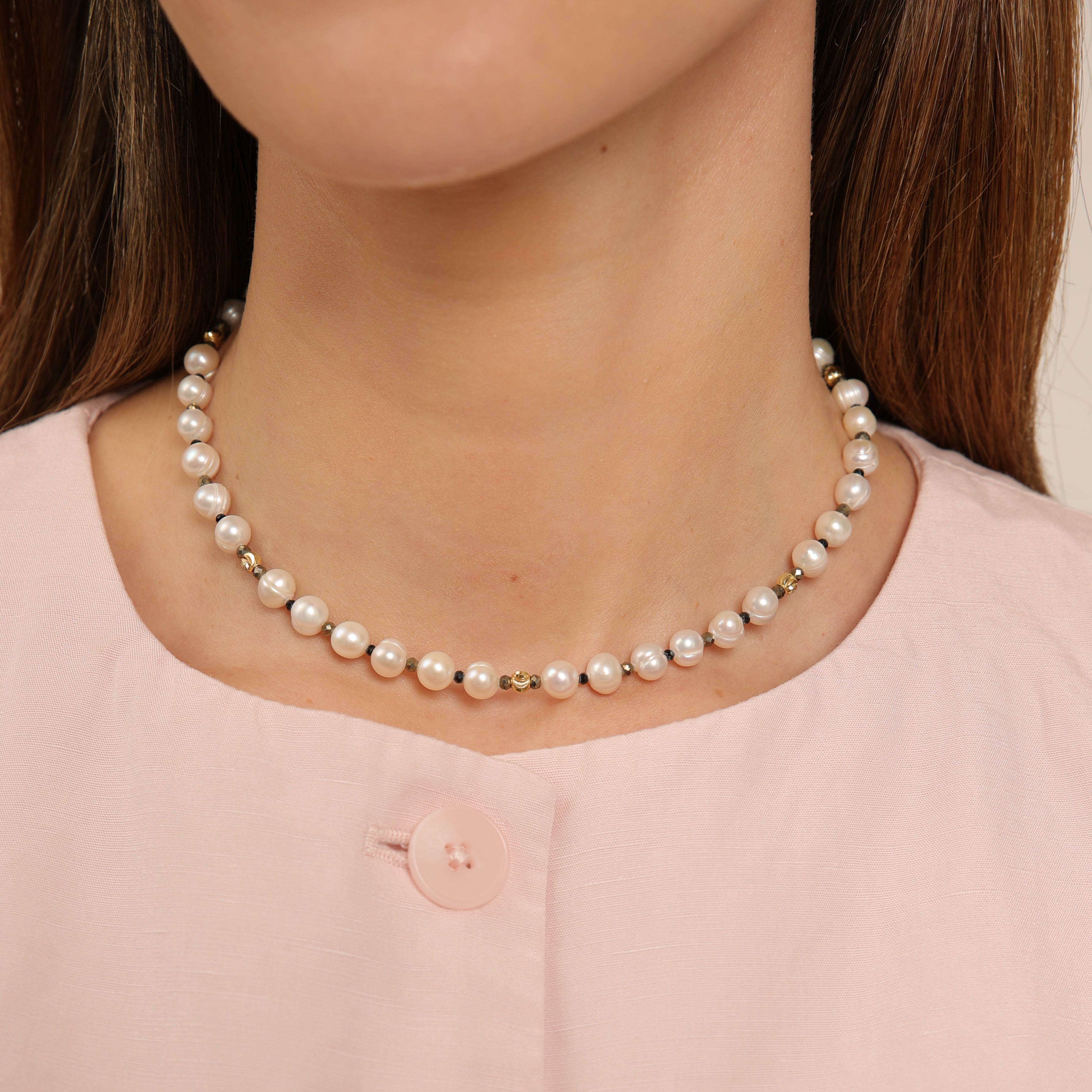 Gargantilla de Perlas - Pirita y Ónix