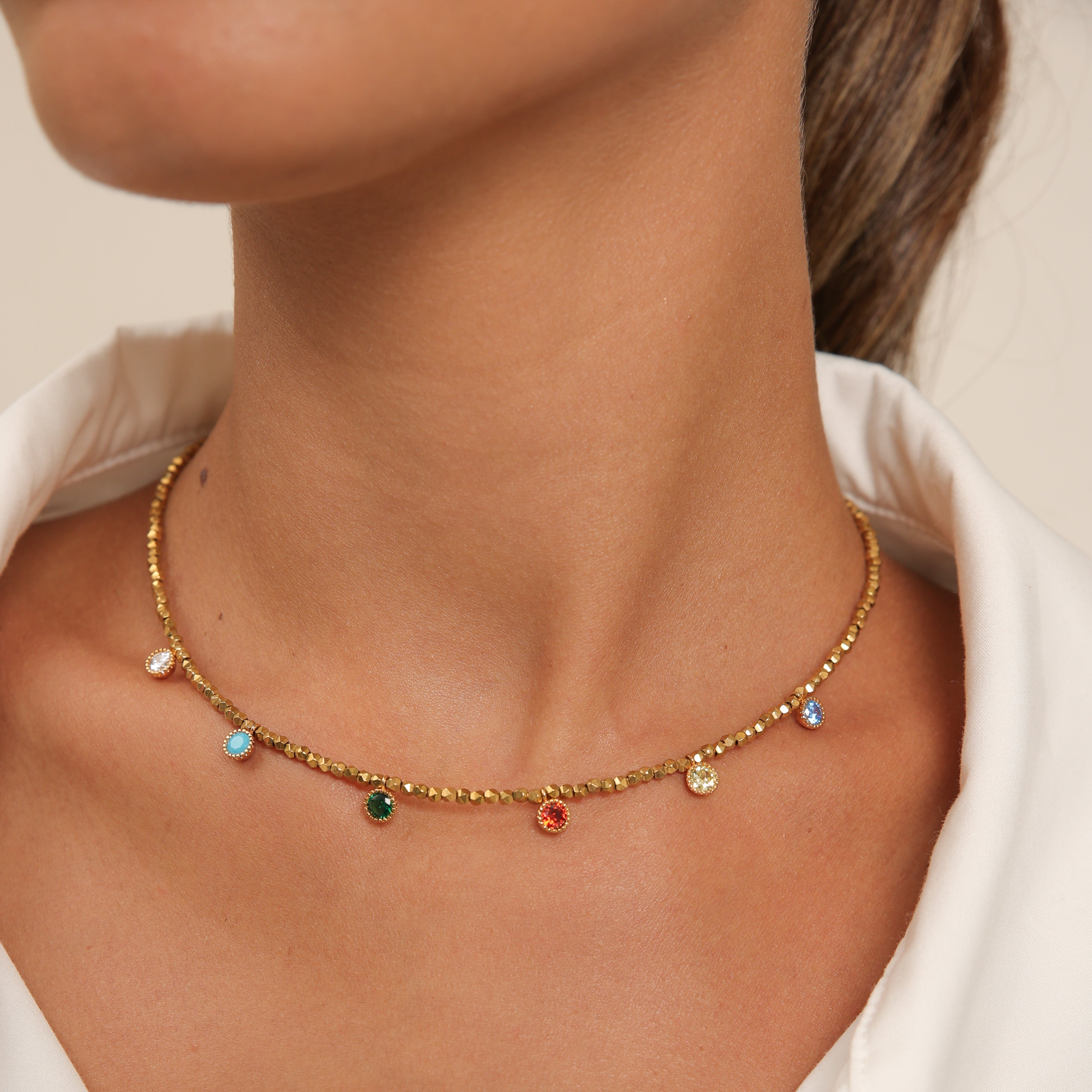 Hematite Choker with Colorful Pendants