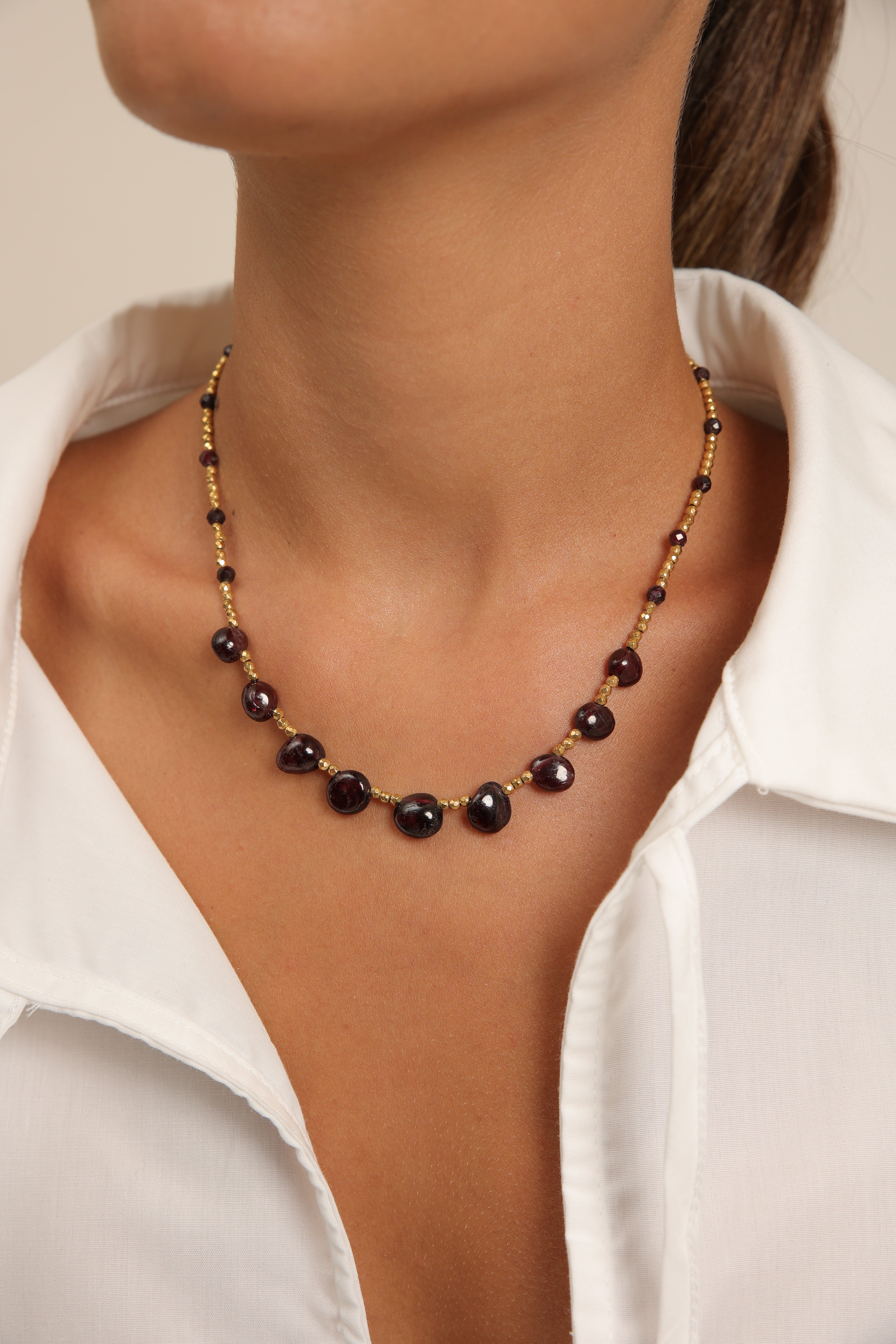 Hematite Necklace - Garnet Pair
