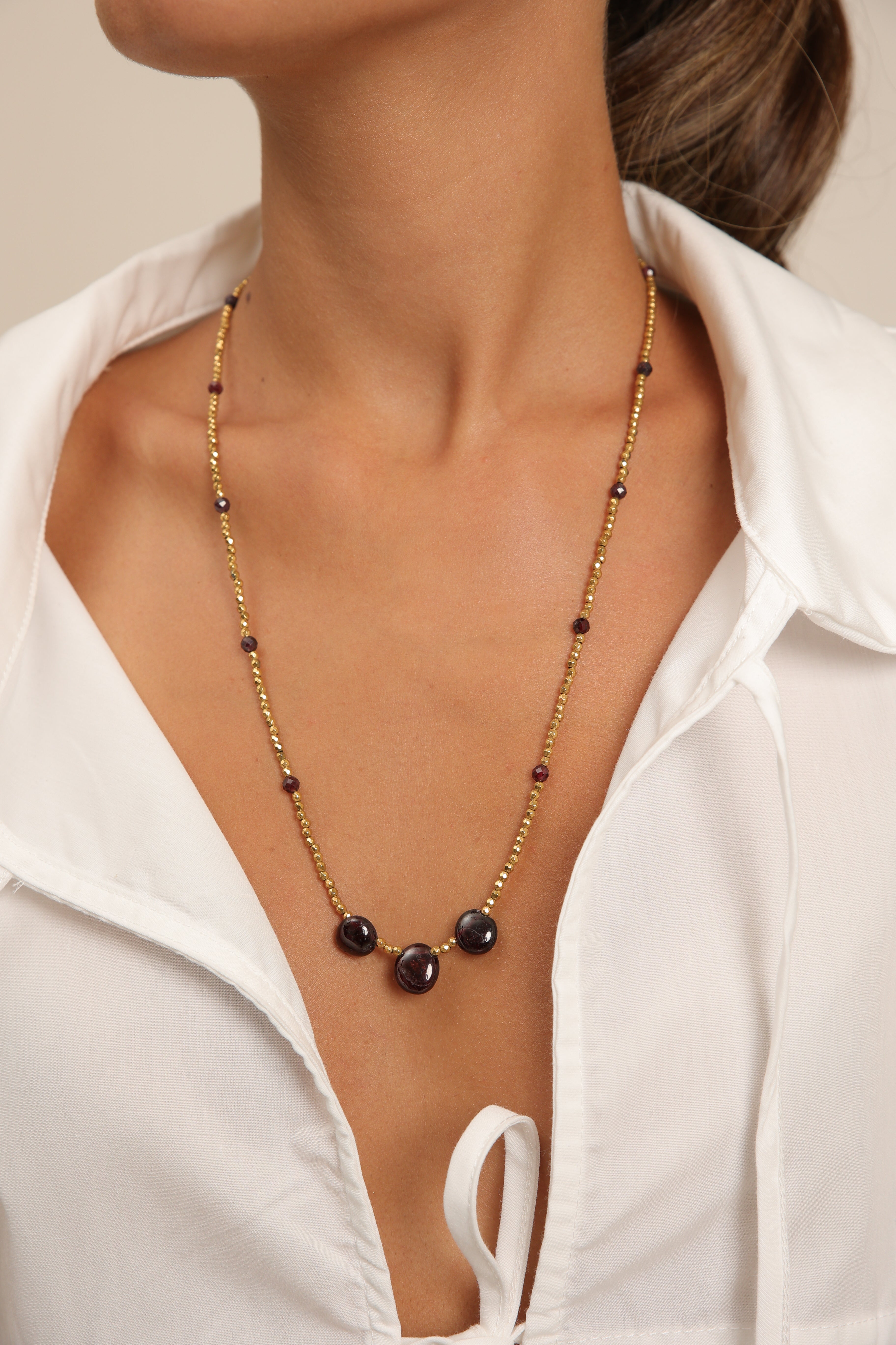 Hematite Necklace - Garnet Pair