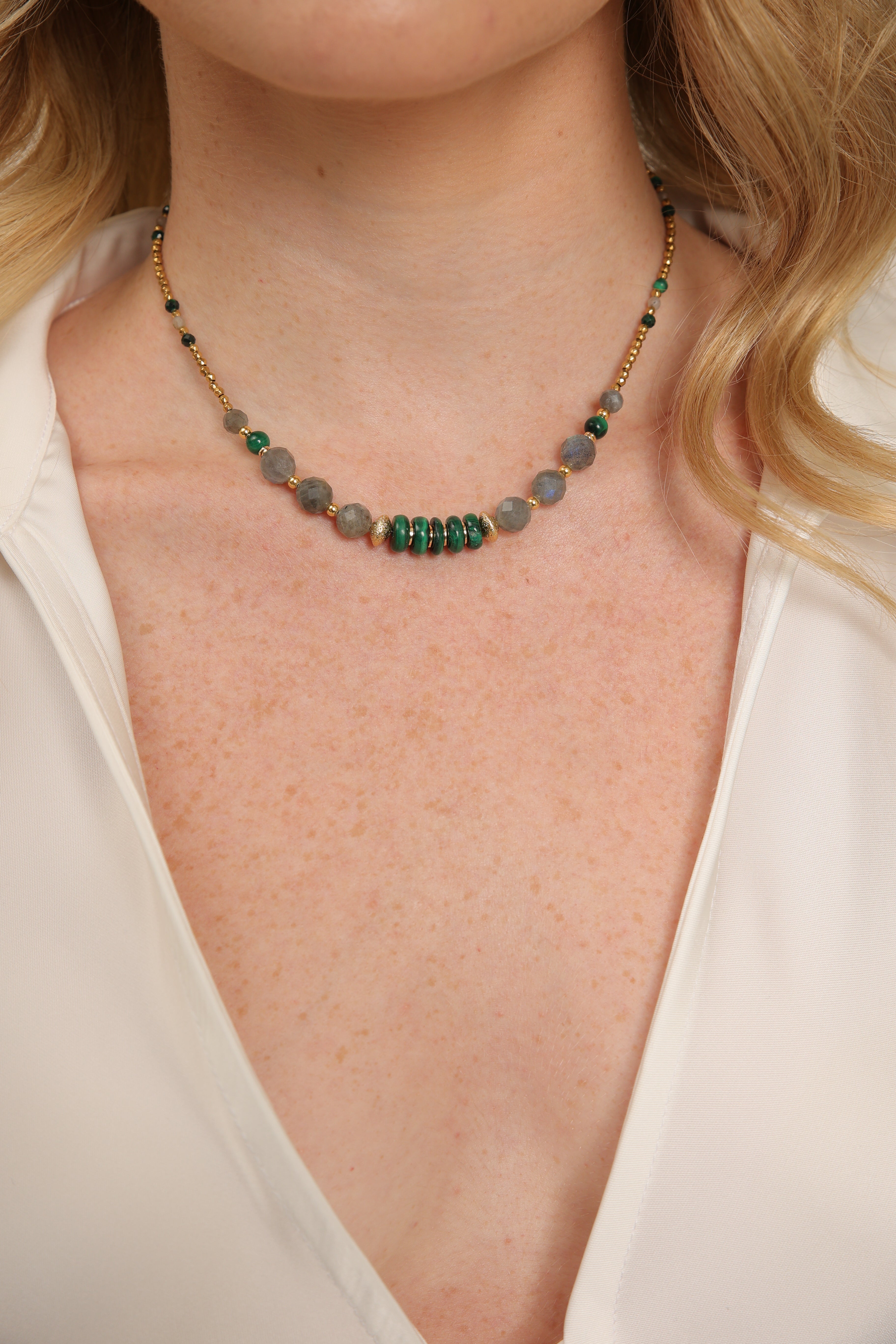 Labradorite and Malachite Choker