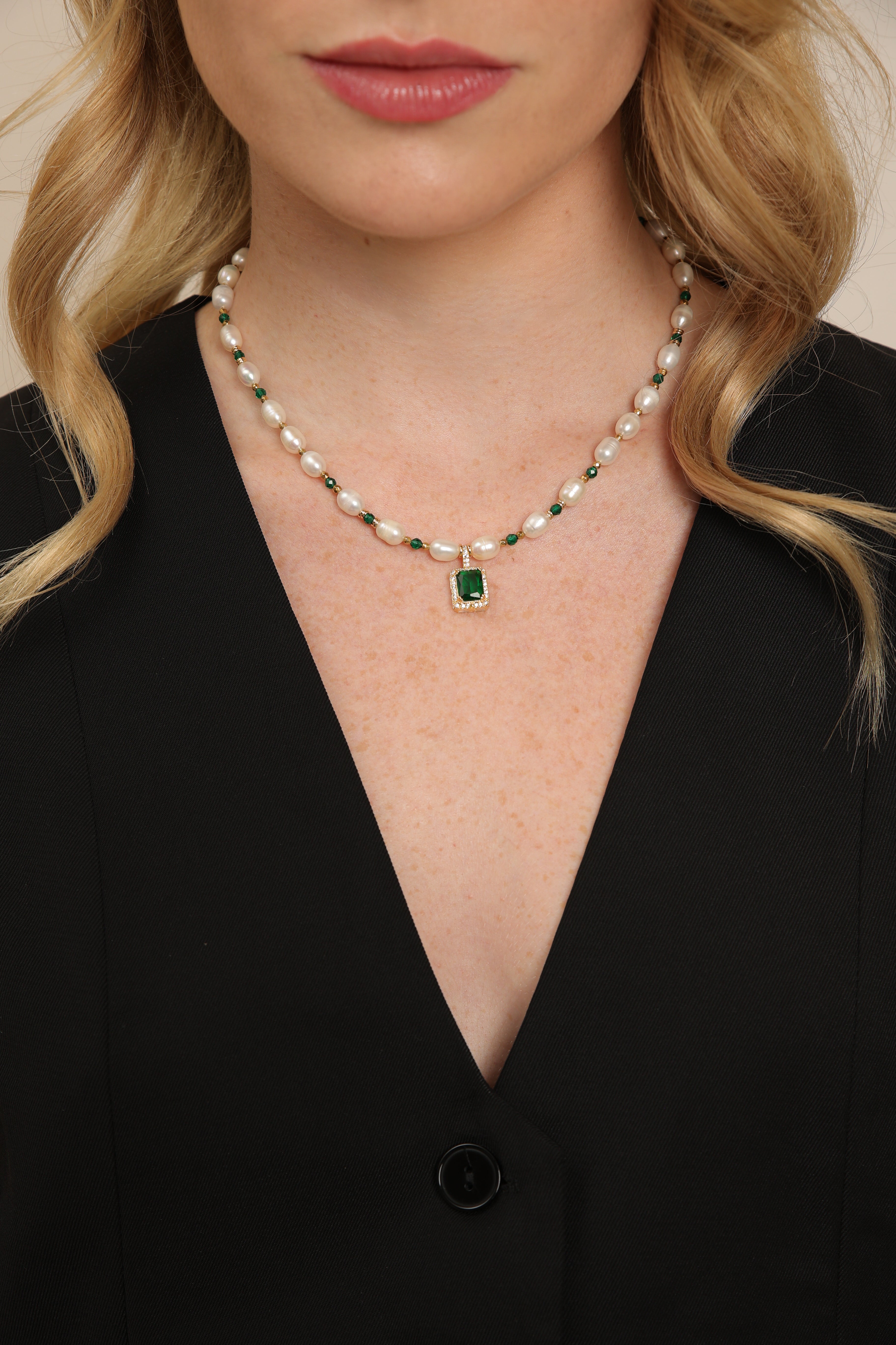 Pearl Necklace - Jade & Hematite