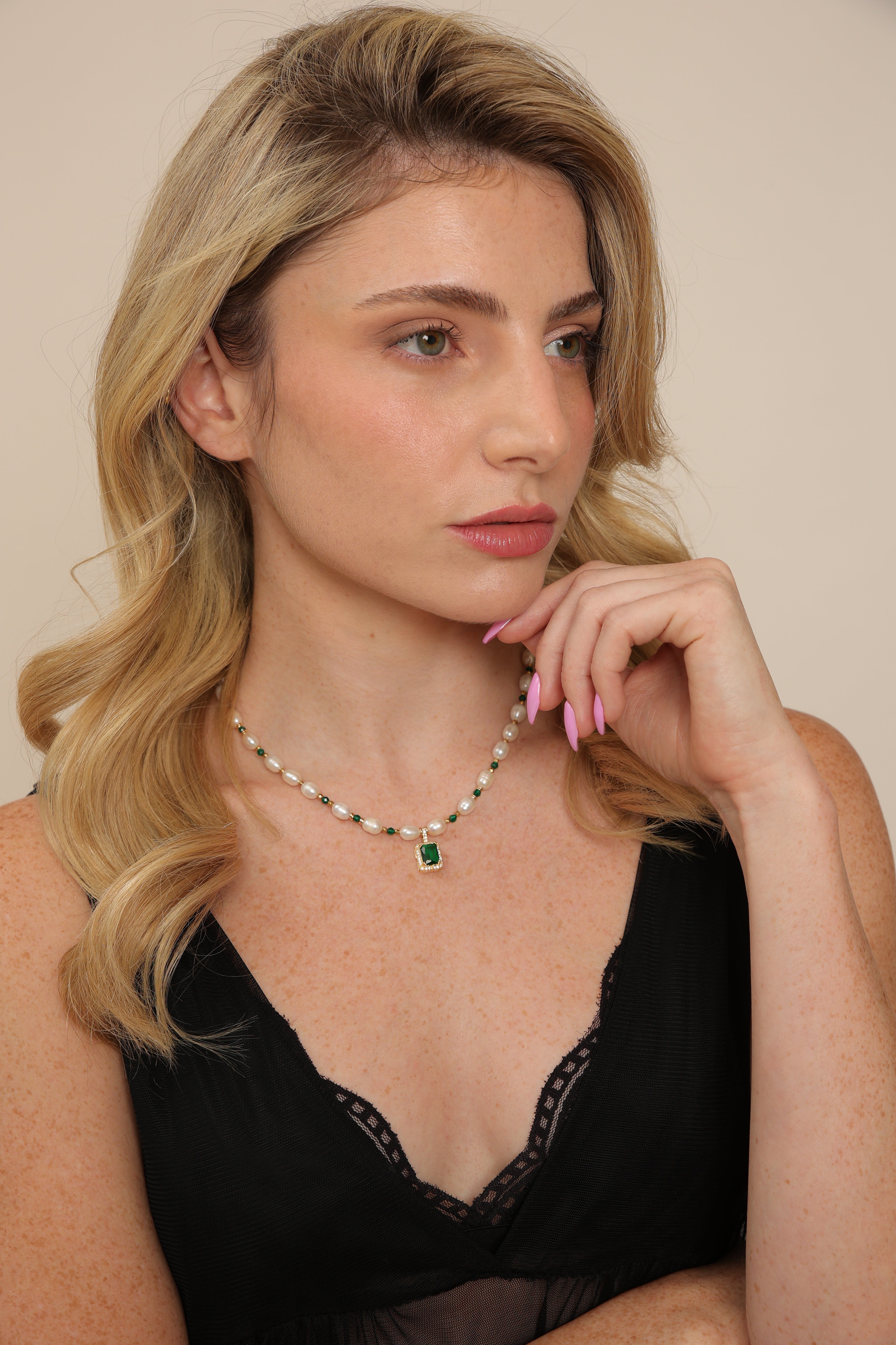 Pearl Necklace - Jade & Hematite