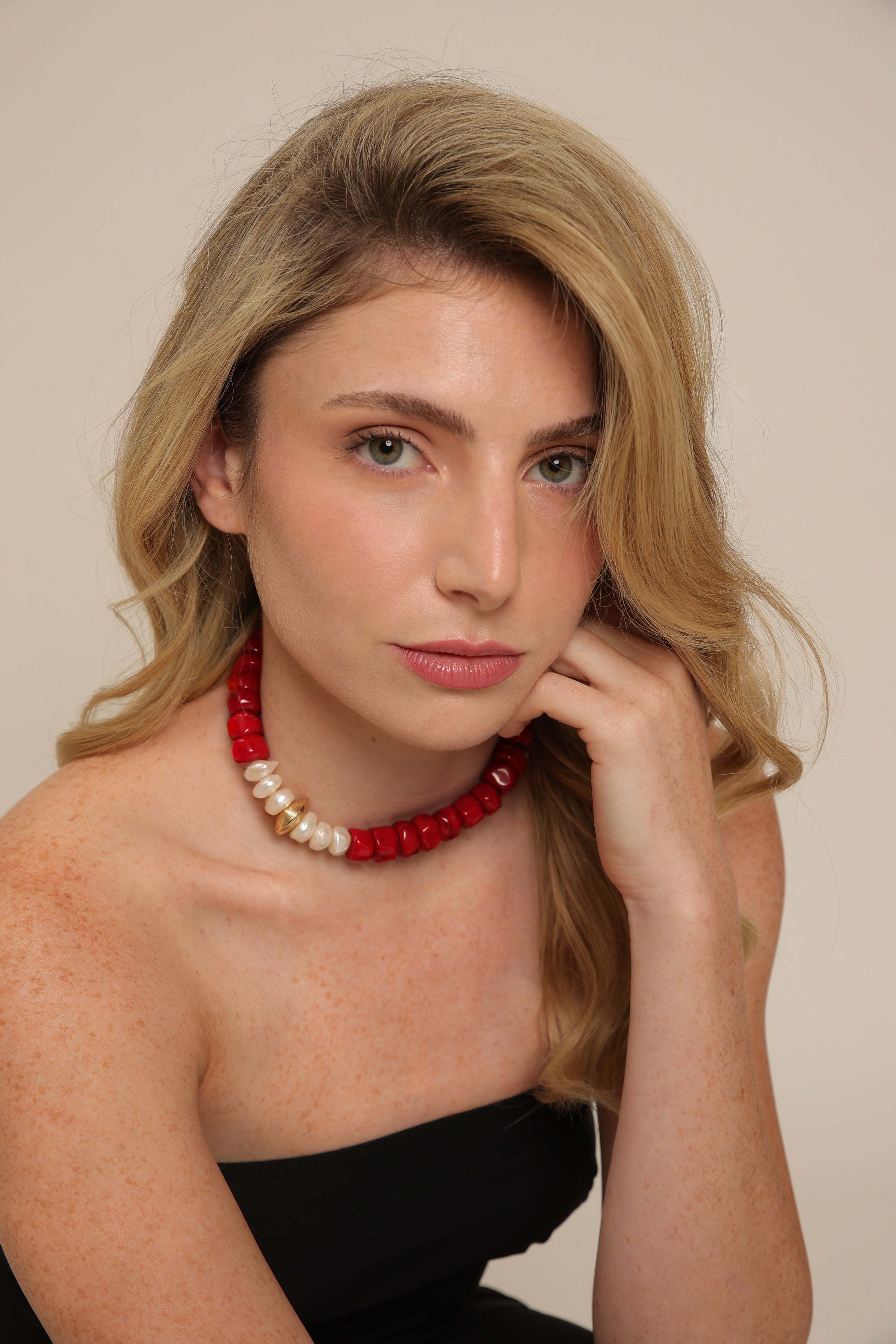 Red Coral Choker with Pearls
