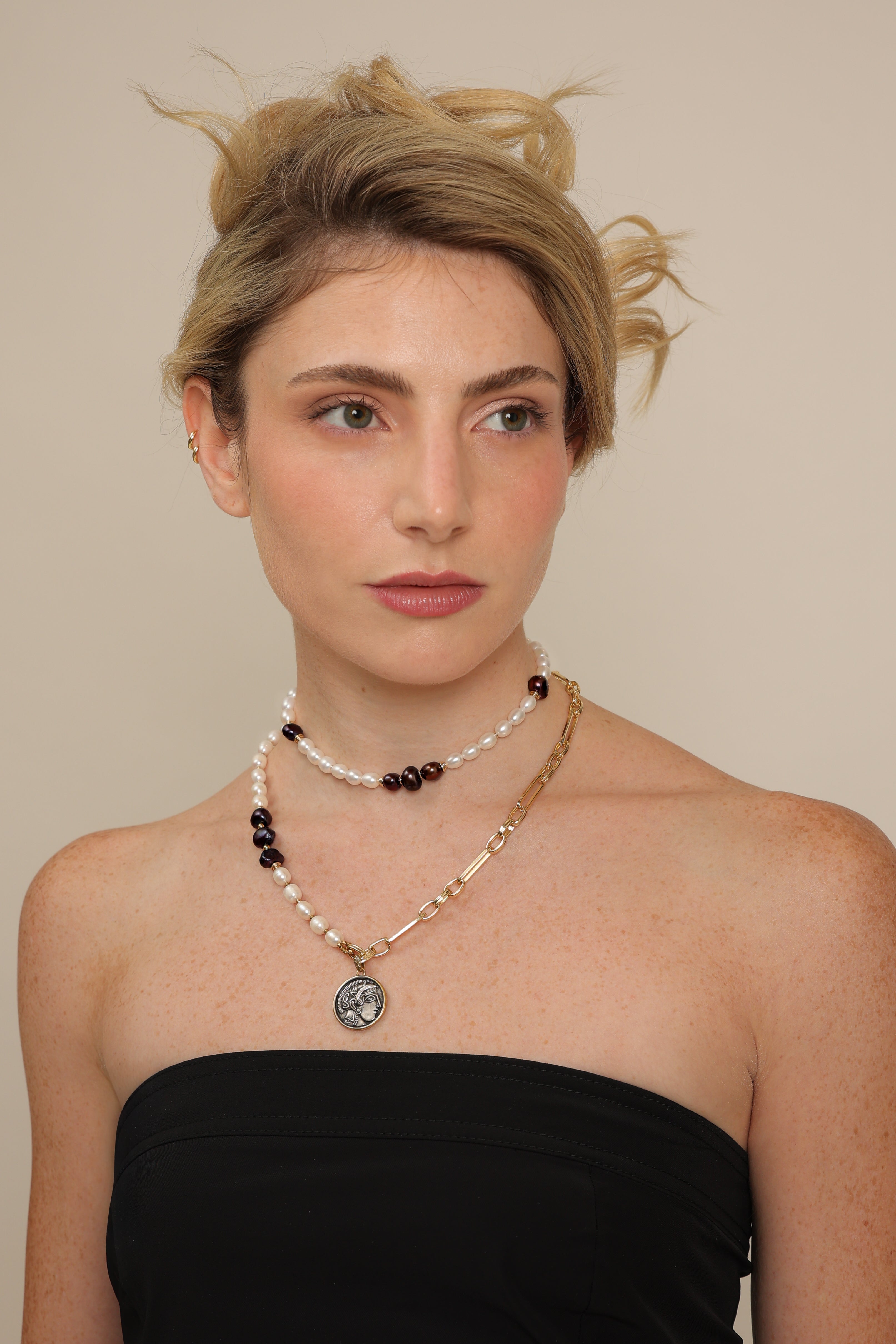 Pearl Necklace with Half Gold Links
