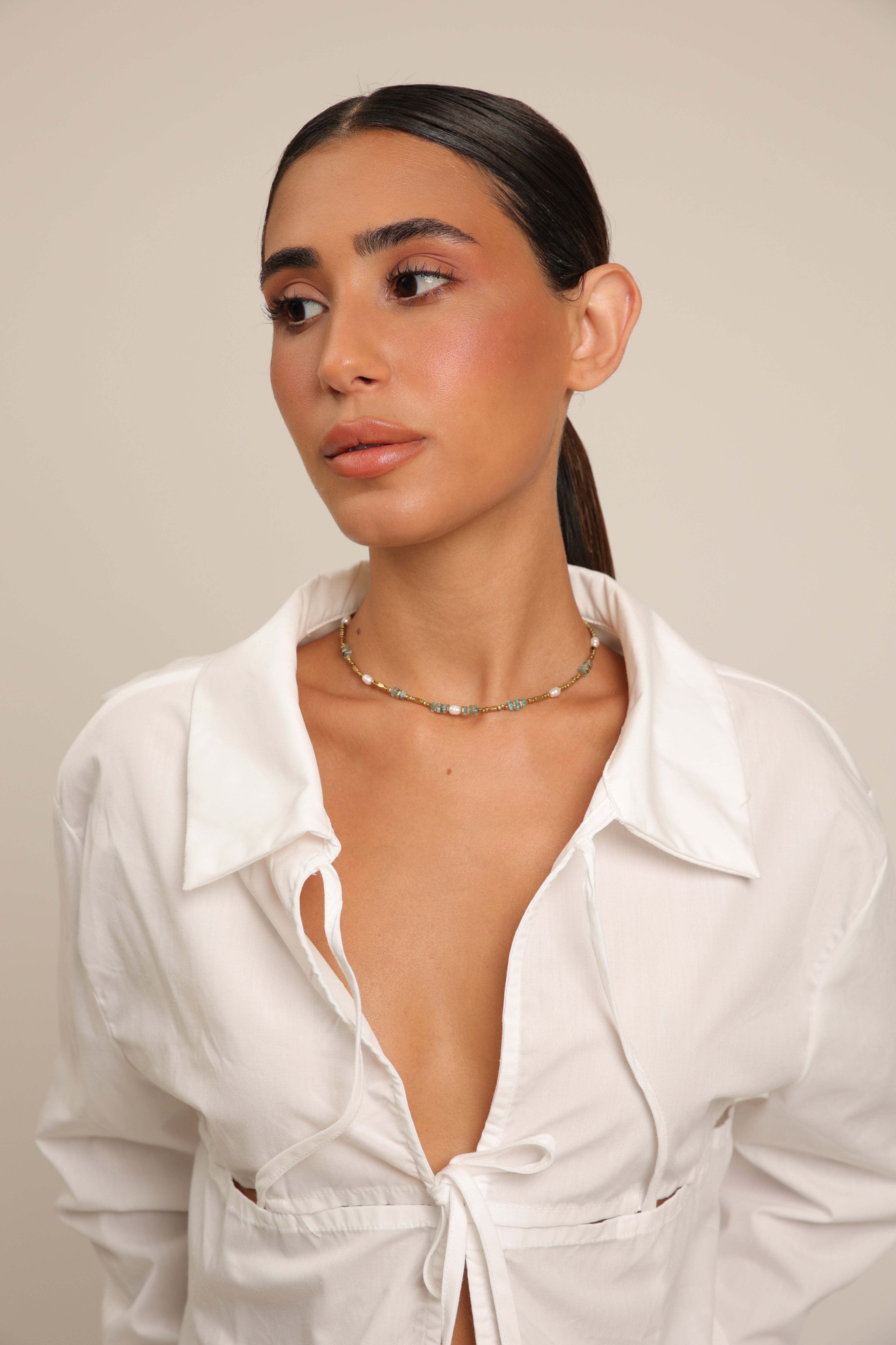 Hematite Choker with Pearl & Blue Aventurine