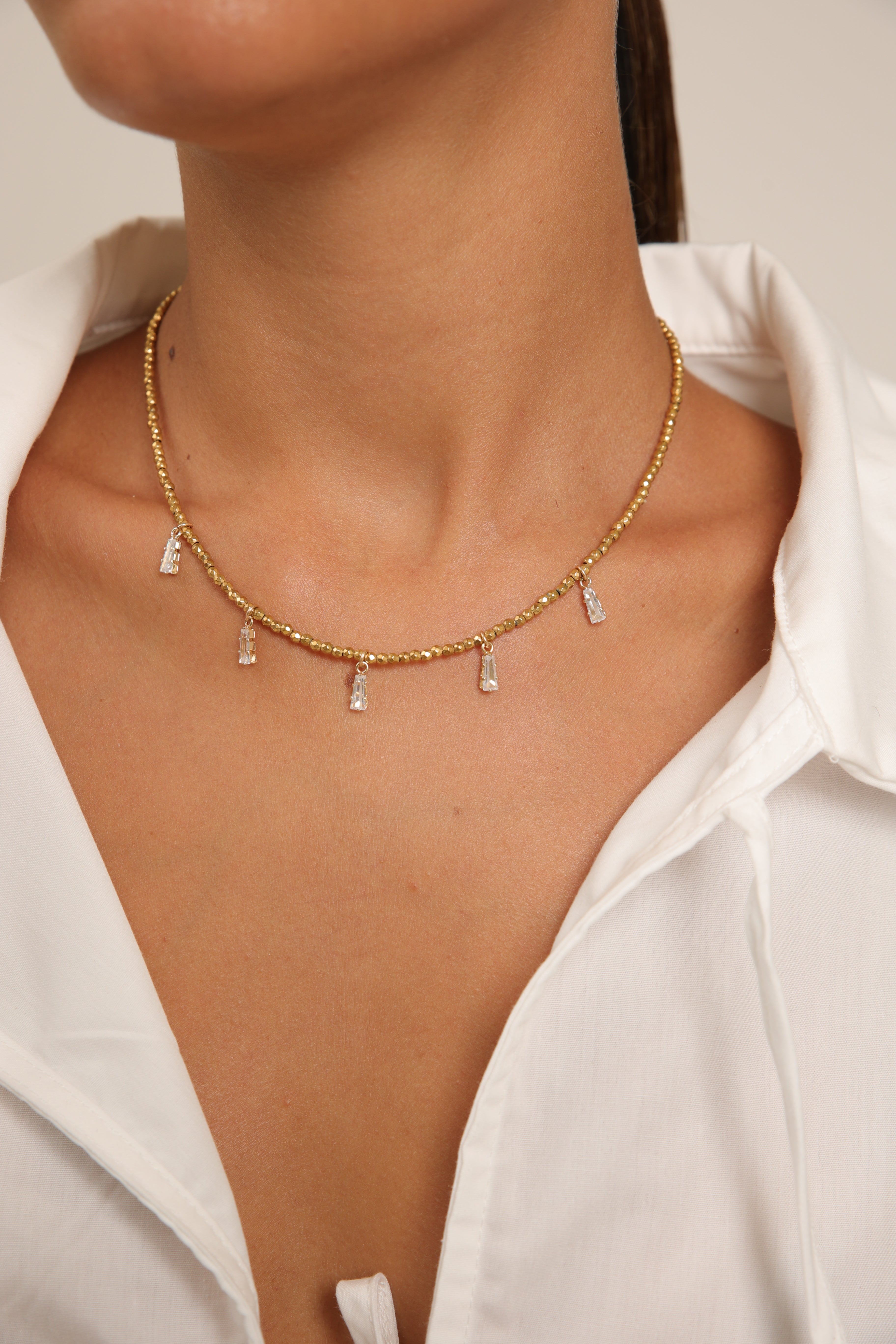 Hematite Choker with Crystal Pendants