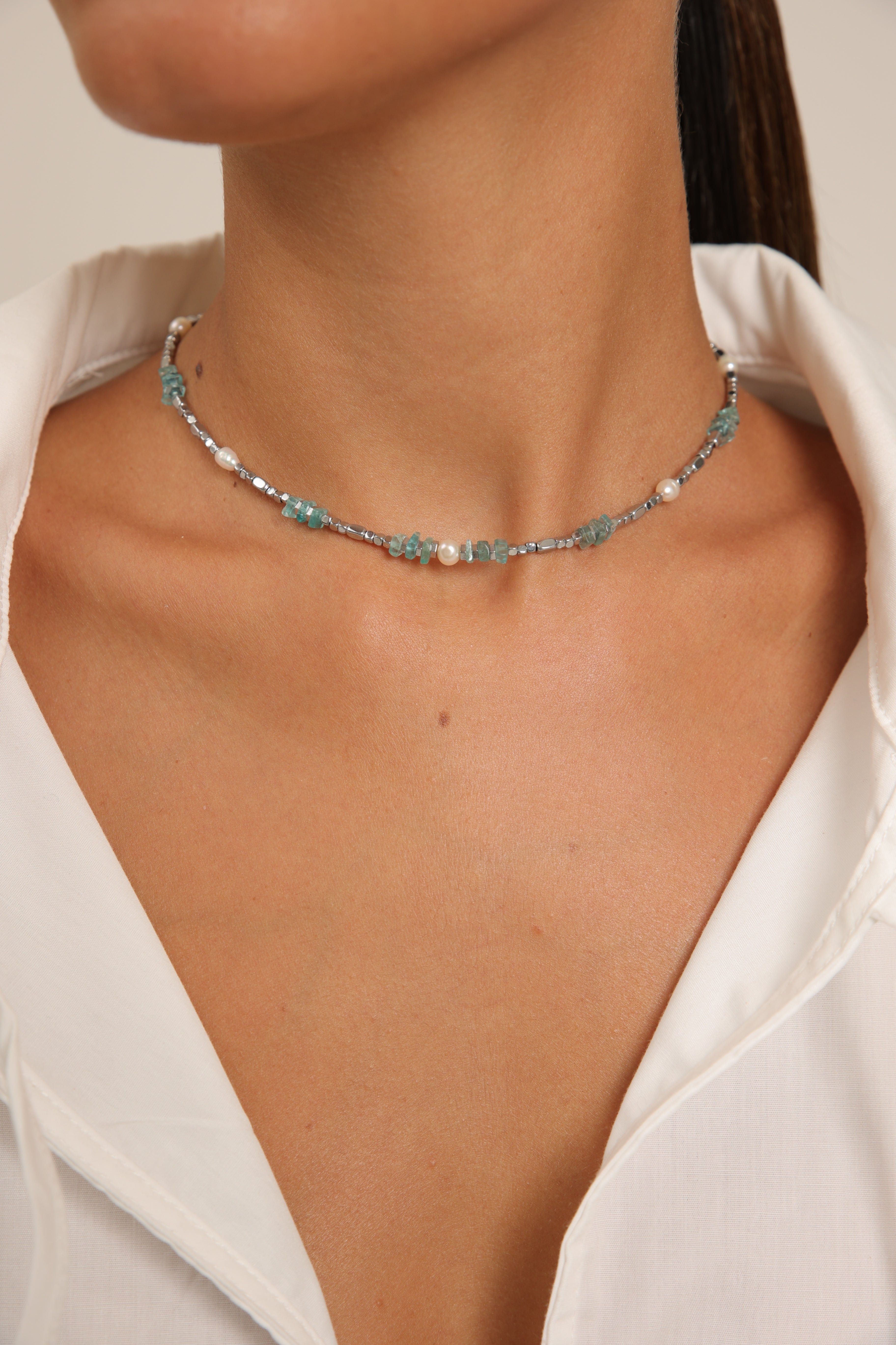 Hematite Choker with Pearl & Blue Aventurine