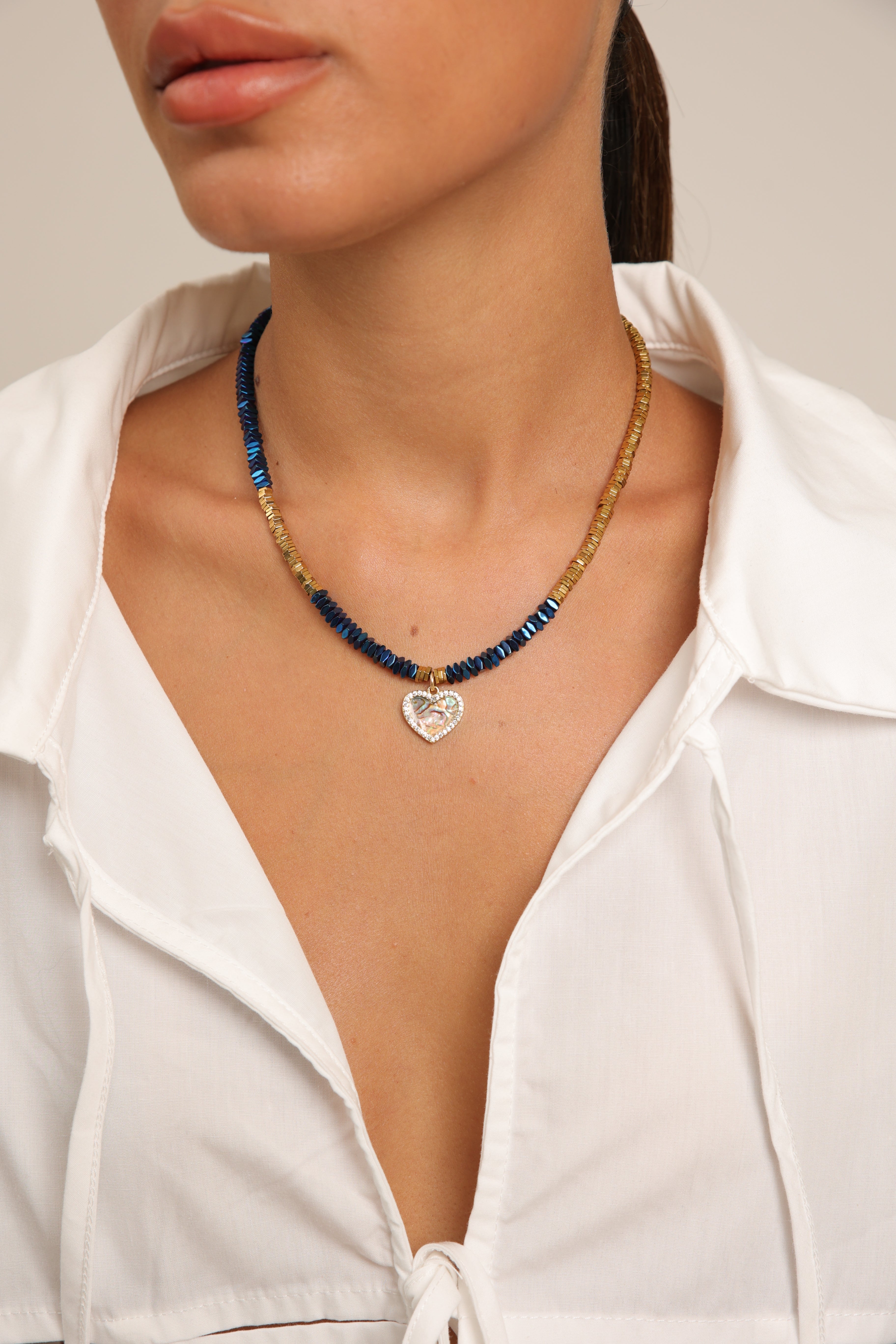 Hematite Necklace with Abalone Pendant