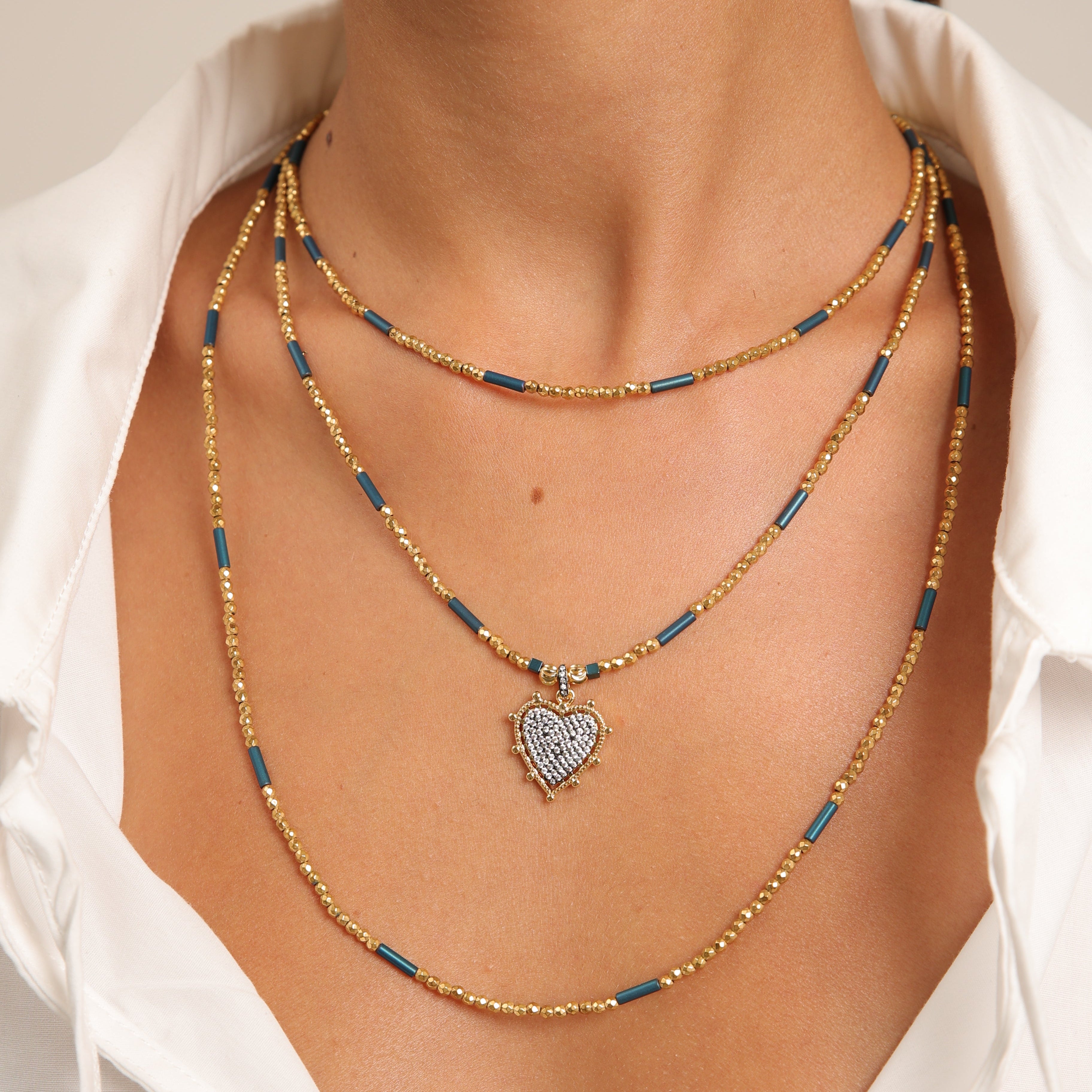 Collar de hematita - Trío con colgante de corazón