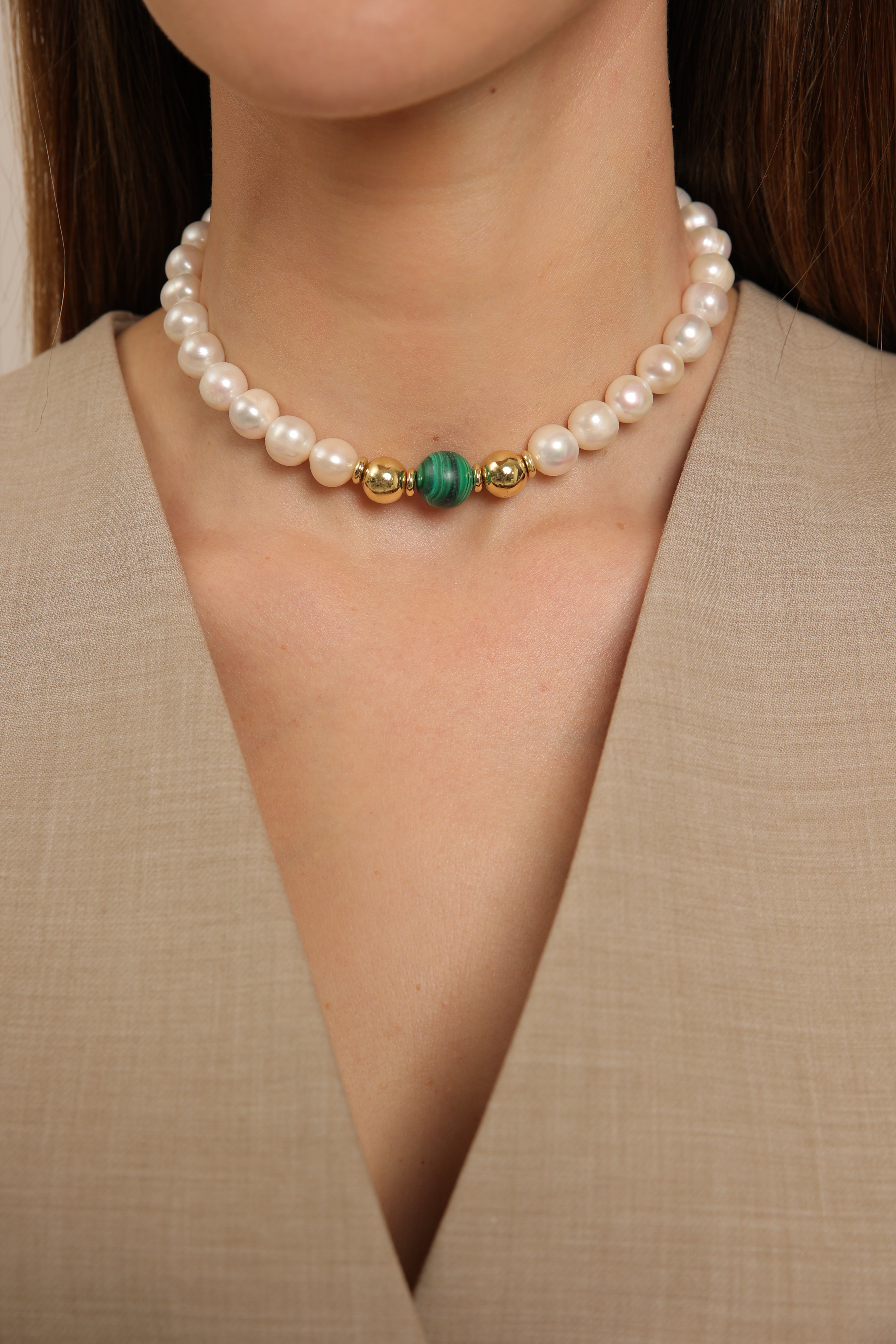 Pearl Necklace with Malachite