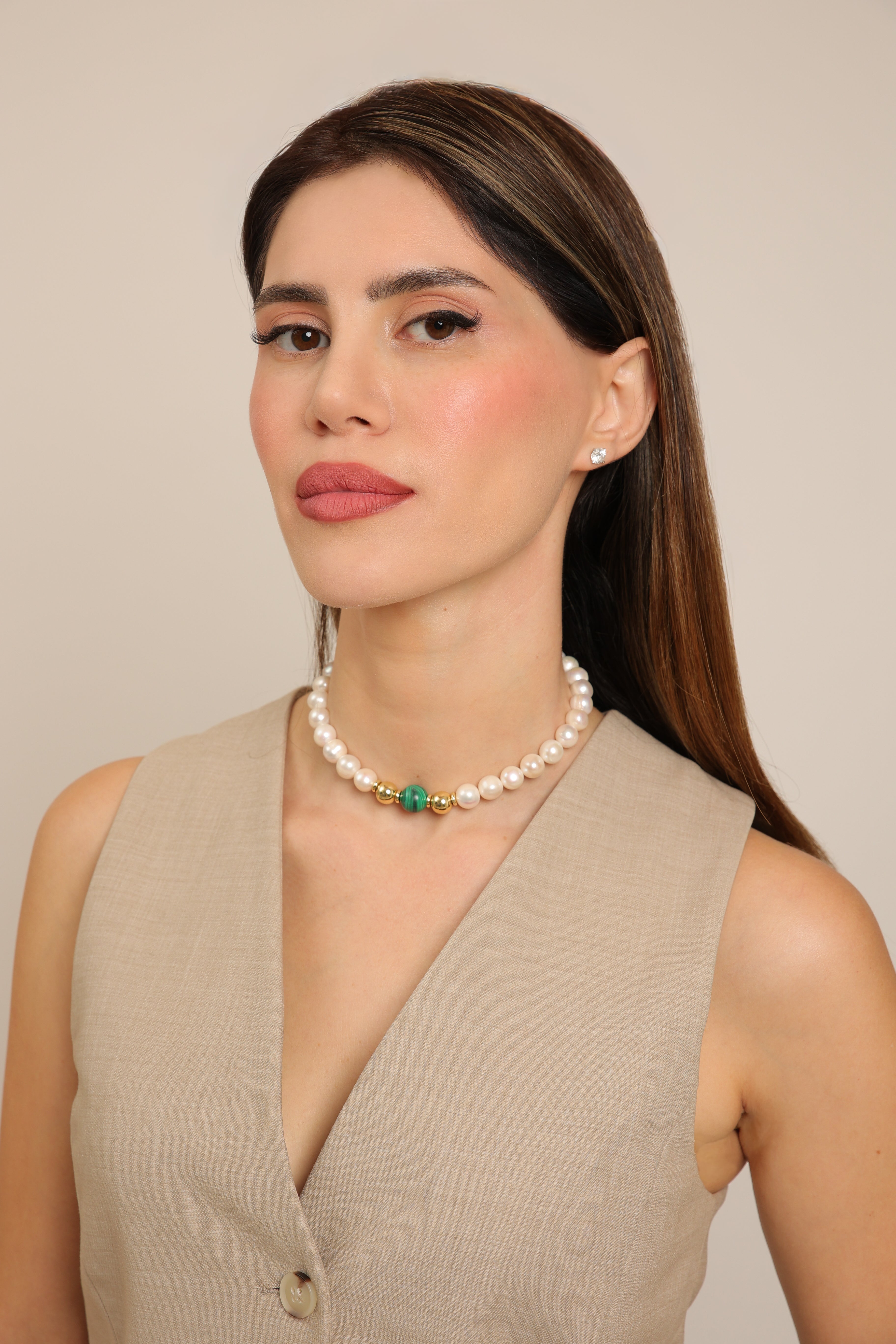 Pearl Necklace with Malachite