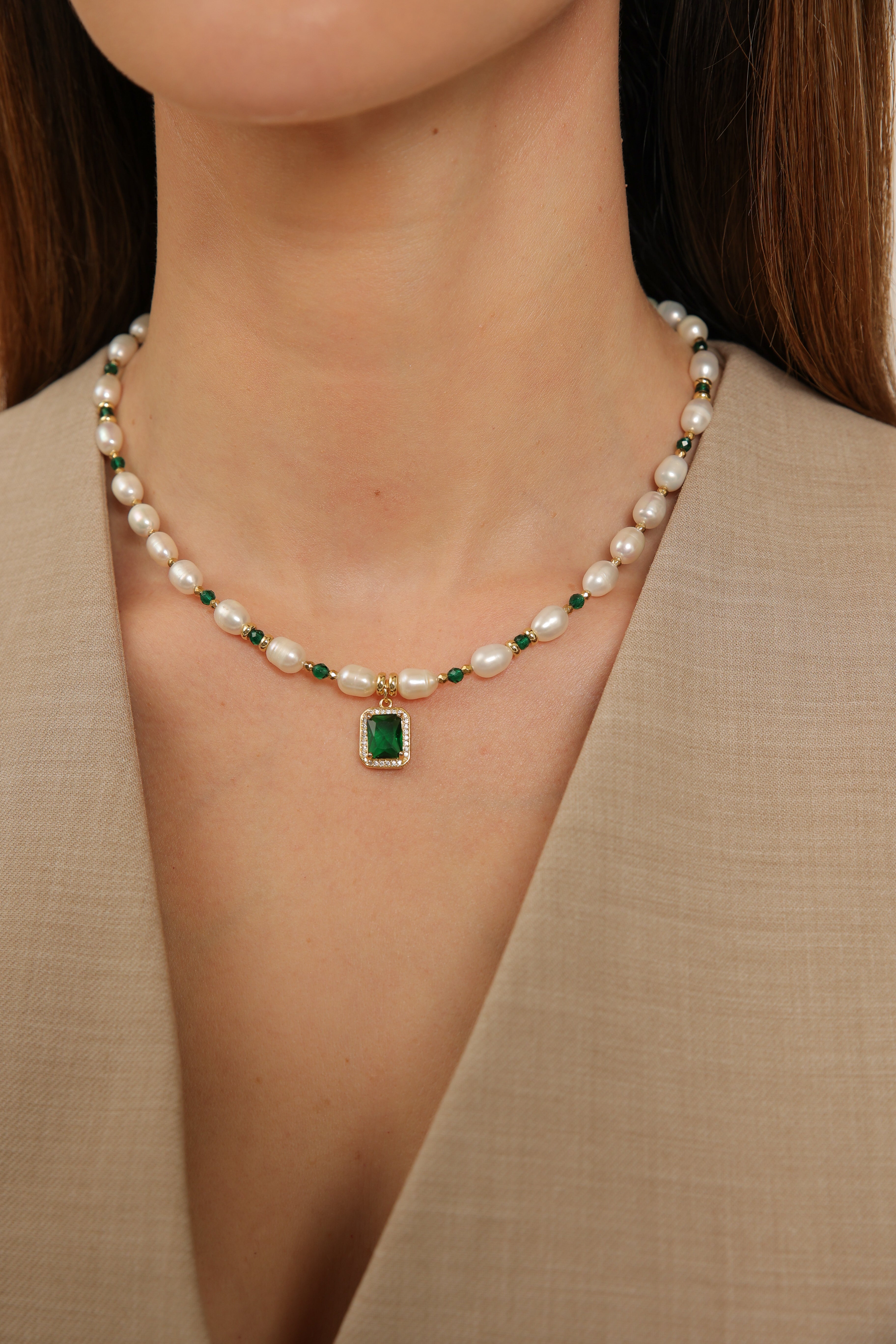 Pearl Necklace - Jade & Hematite