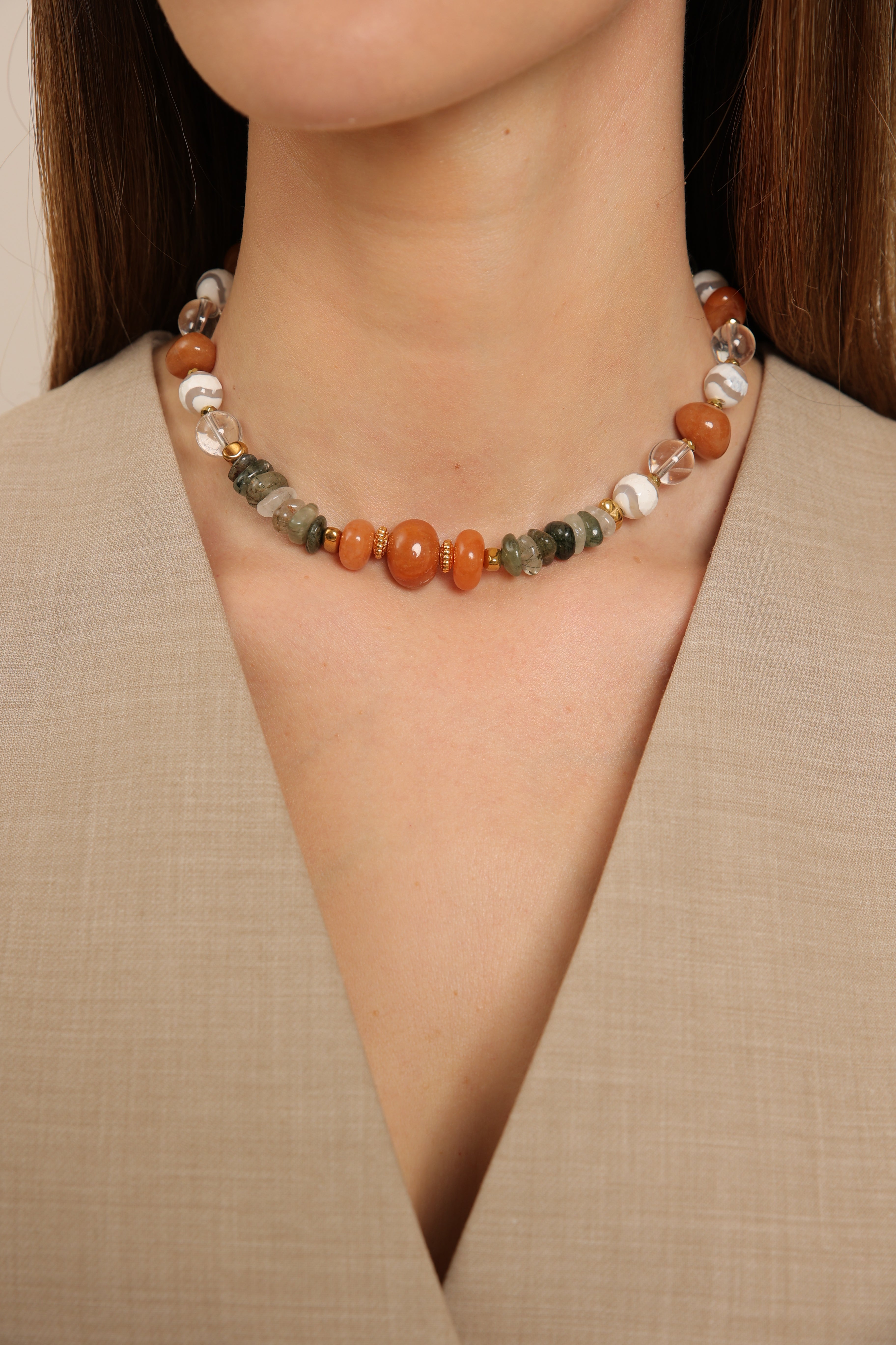 Agate and Orange Aventurine Necklace