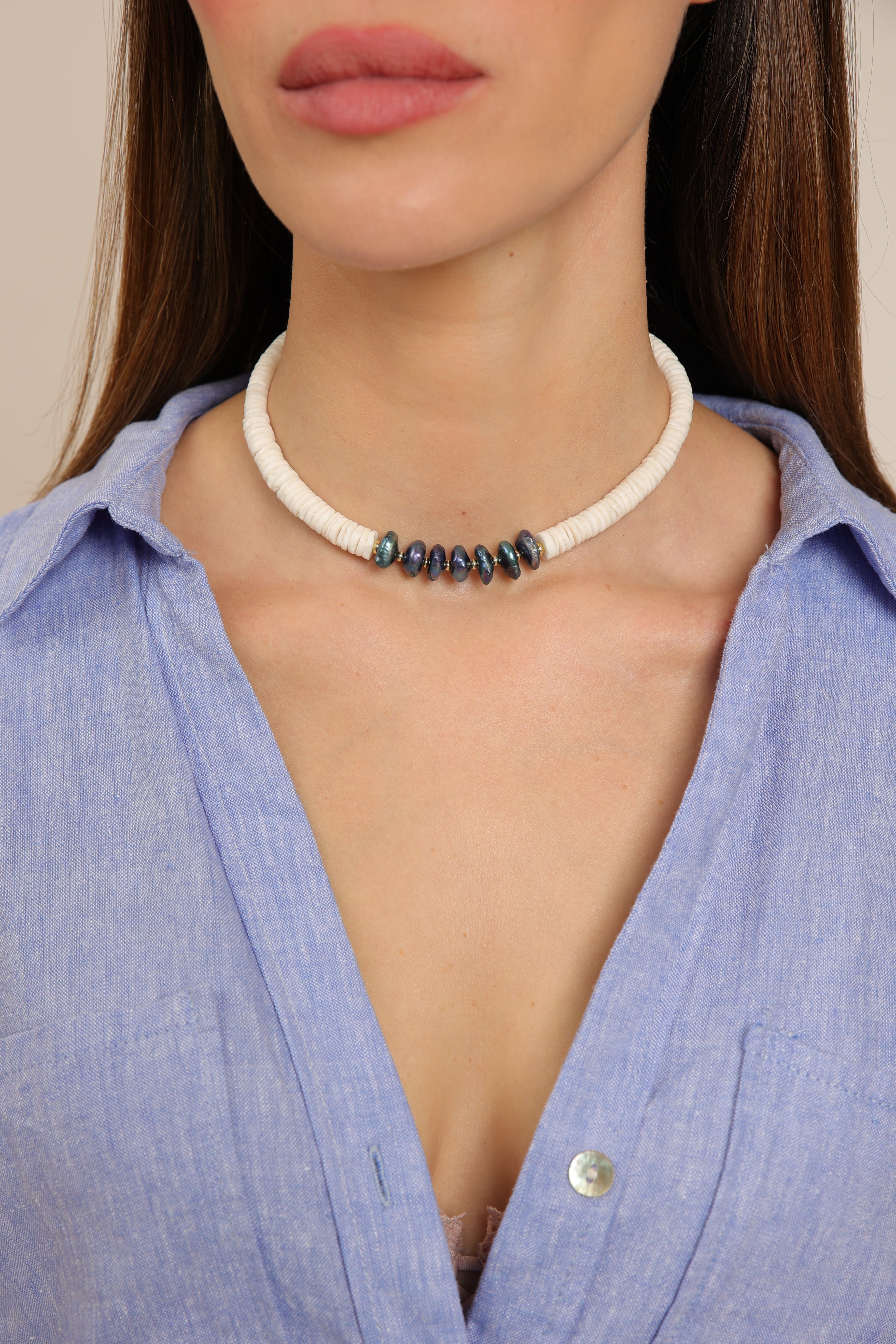 White Coral Choker & Peacock Pearls