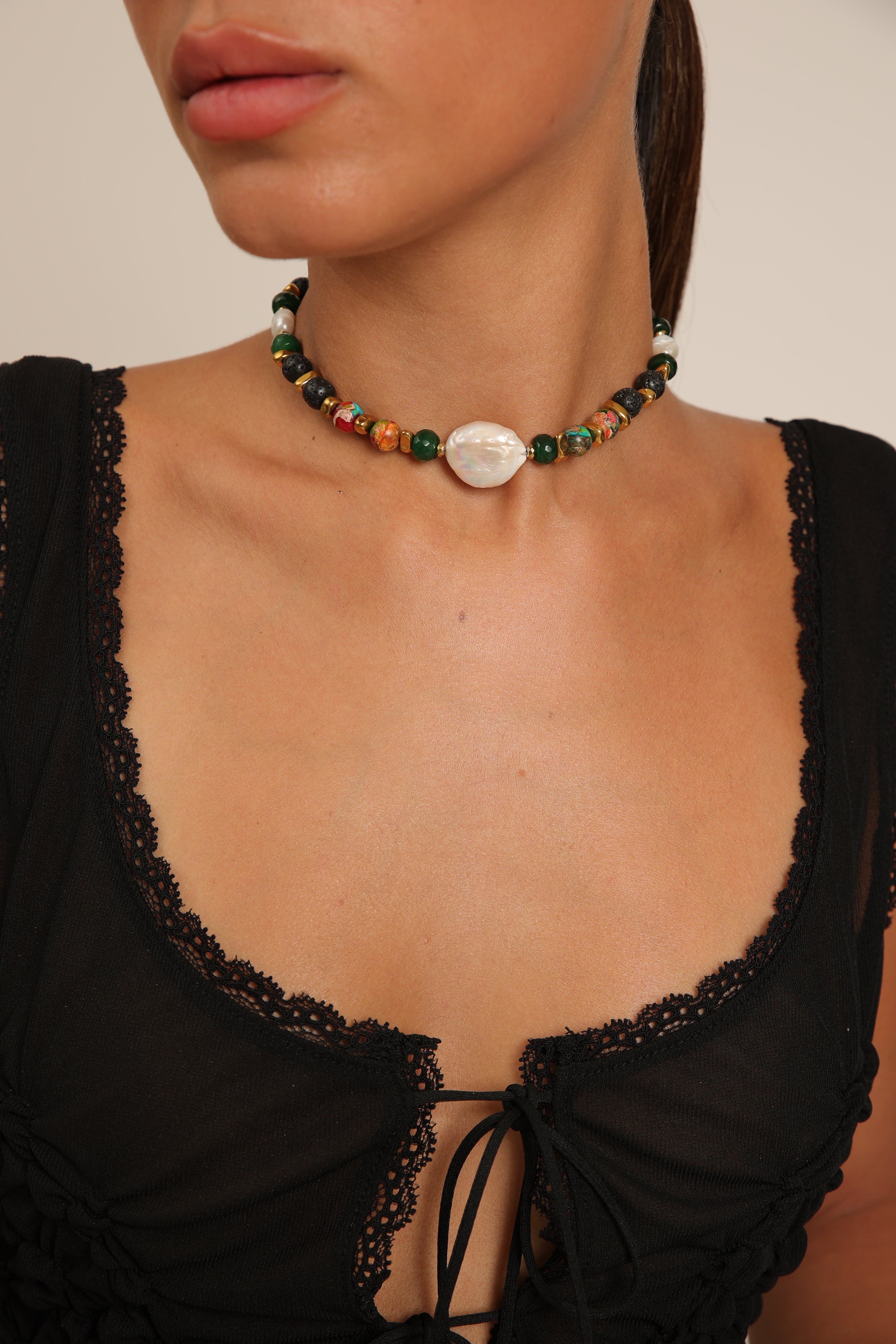 Jasper, Pearl & Jade Choker