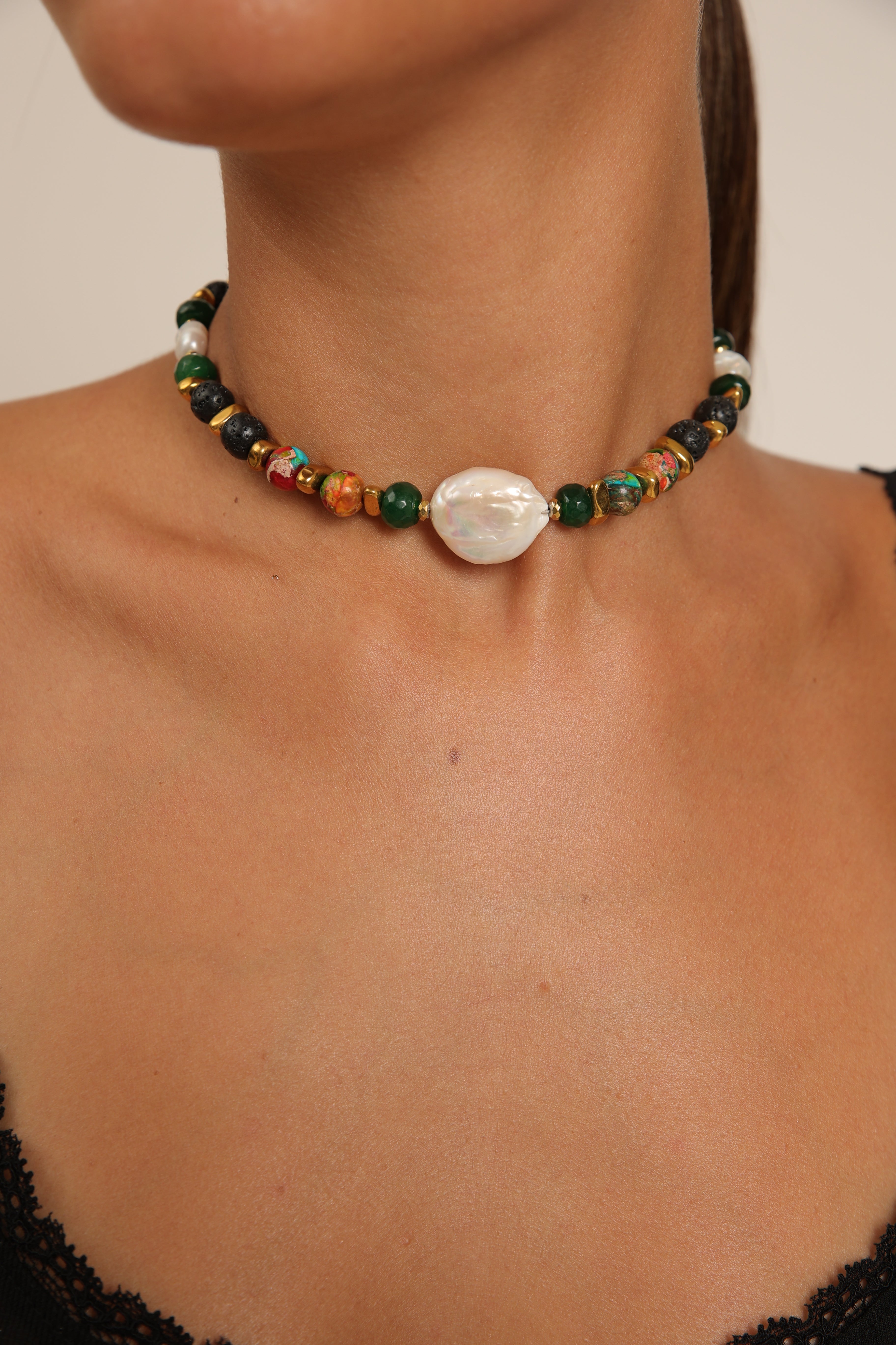 Jasper, Pearl & Jade Choker