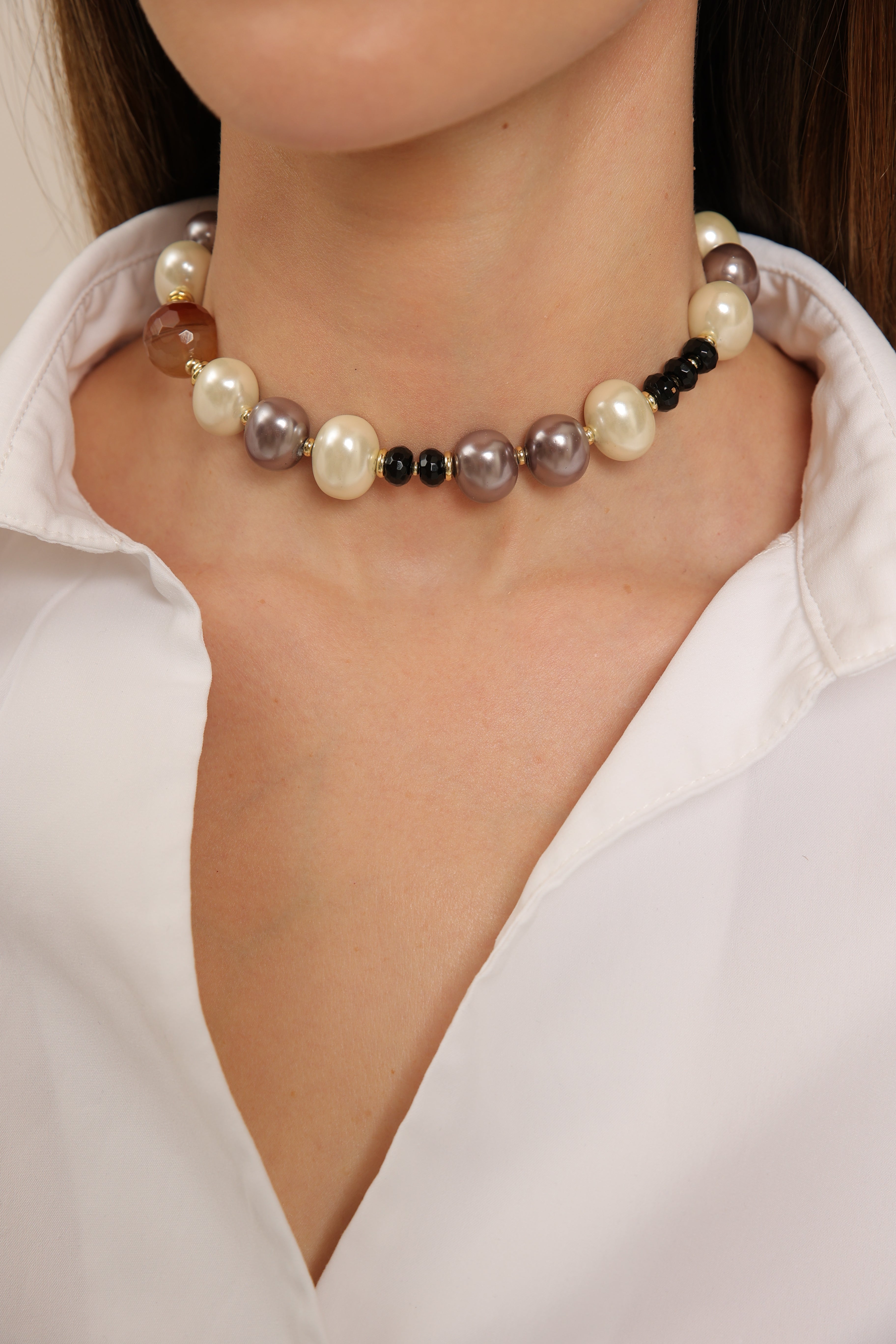 Majorica Pearl - Carnelian & Onyx