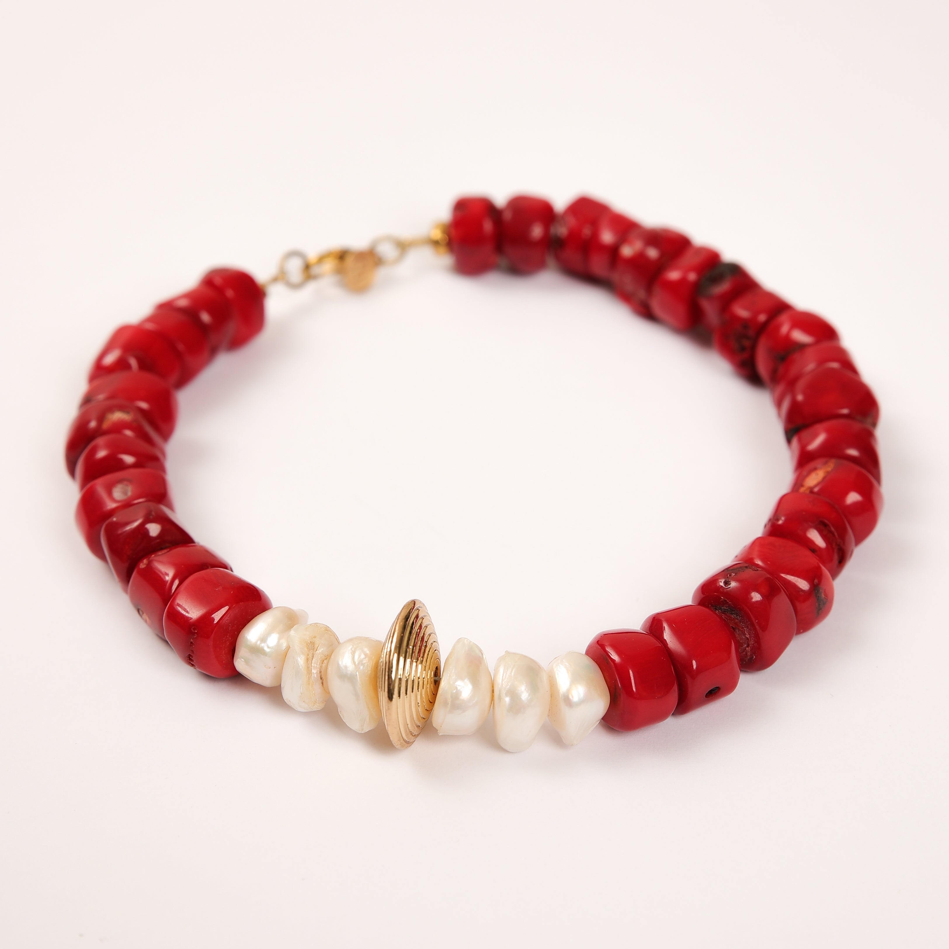 Red Coral Choker with Pearls