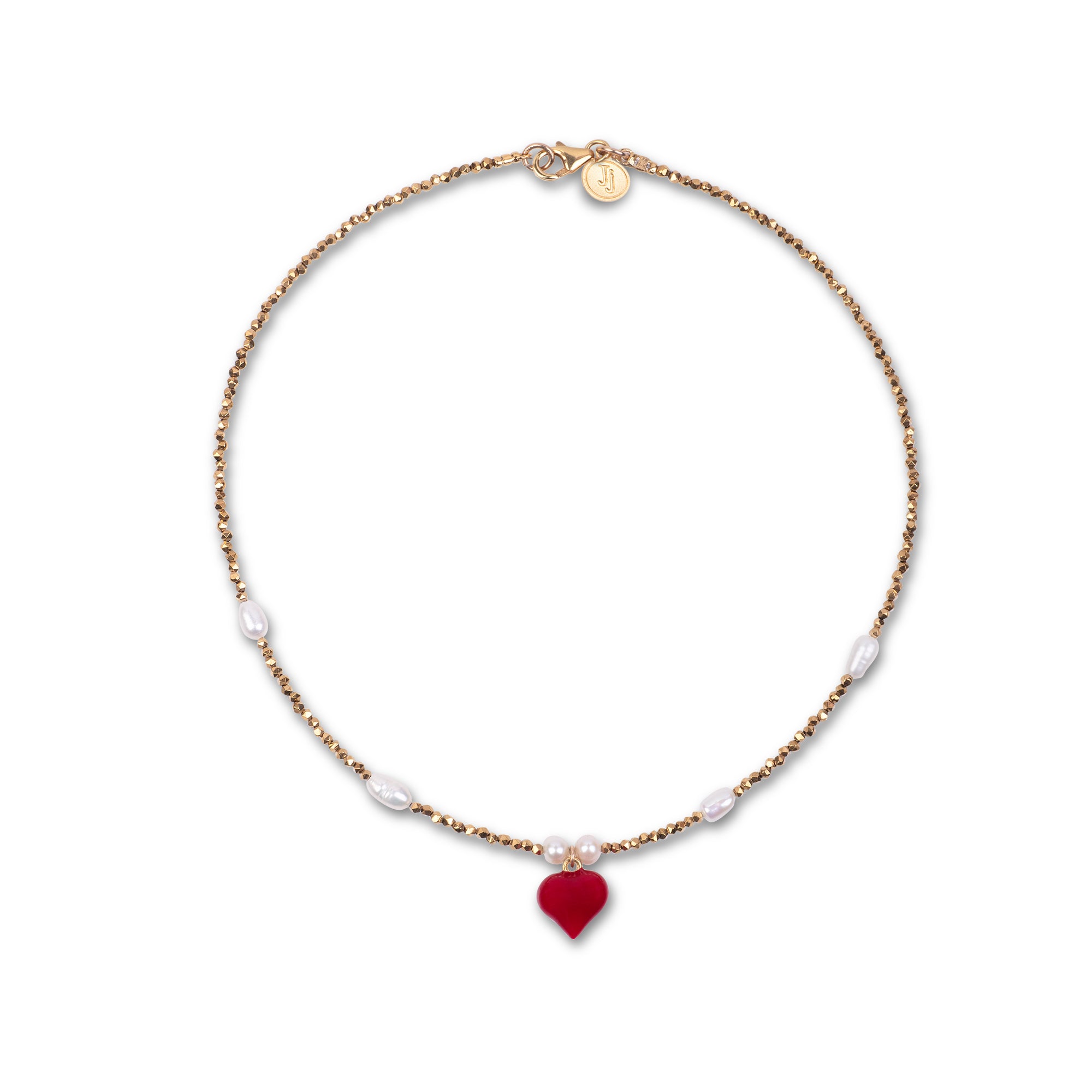 Collar de hematita con colgante de corazón rojo
