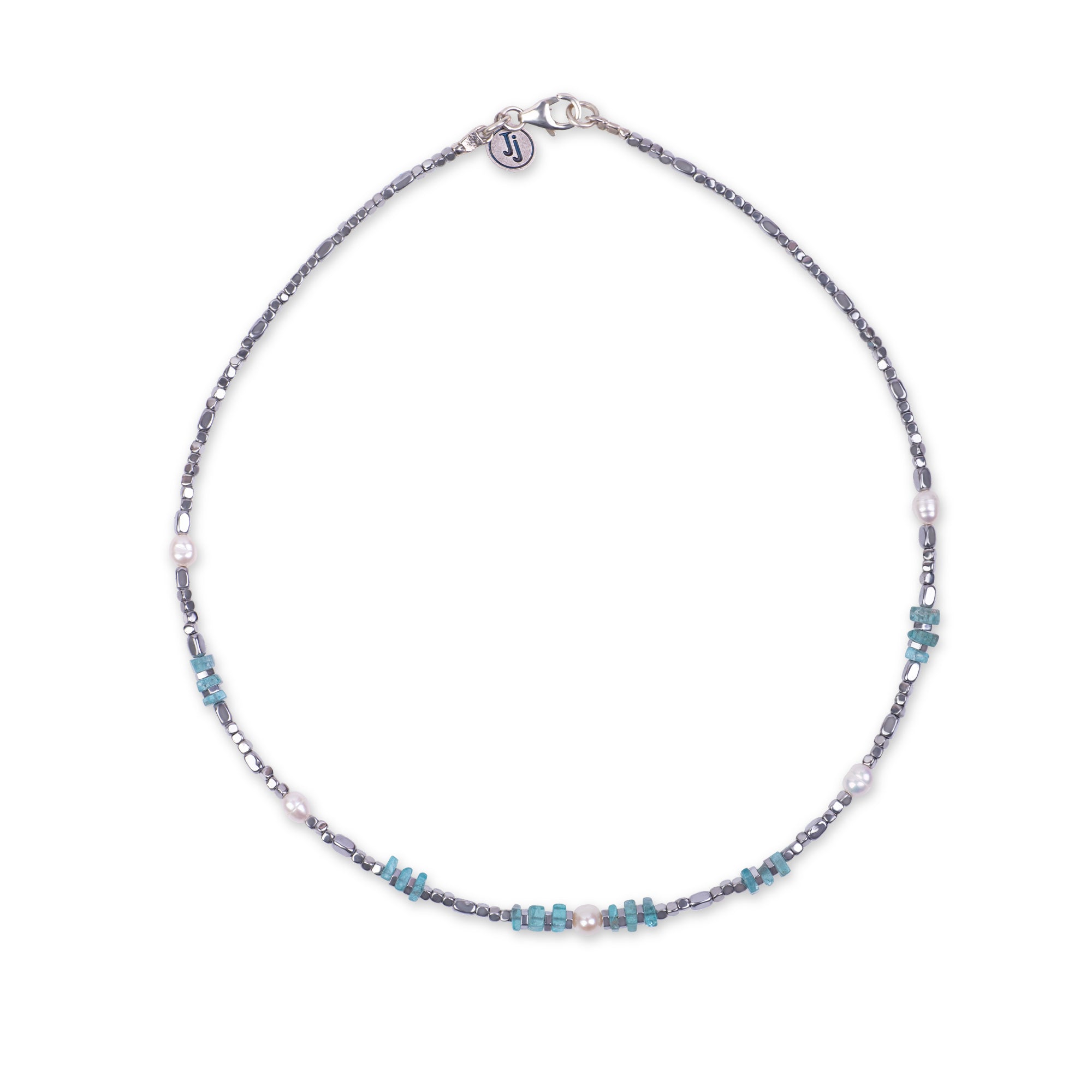 Hematite Choker with Pearl & Blue Apatite