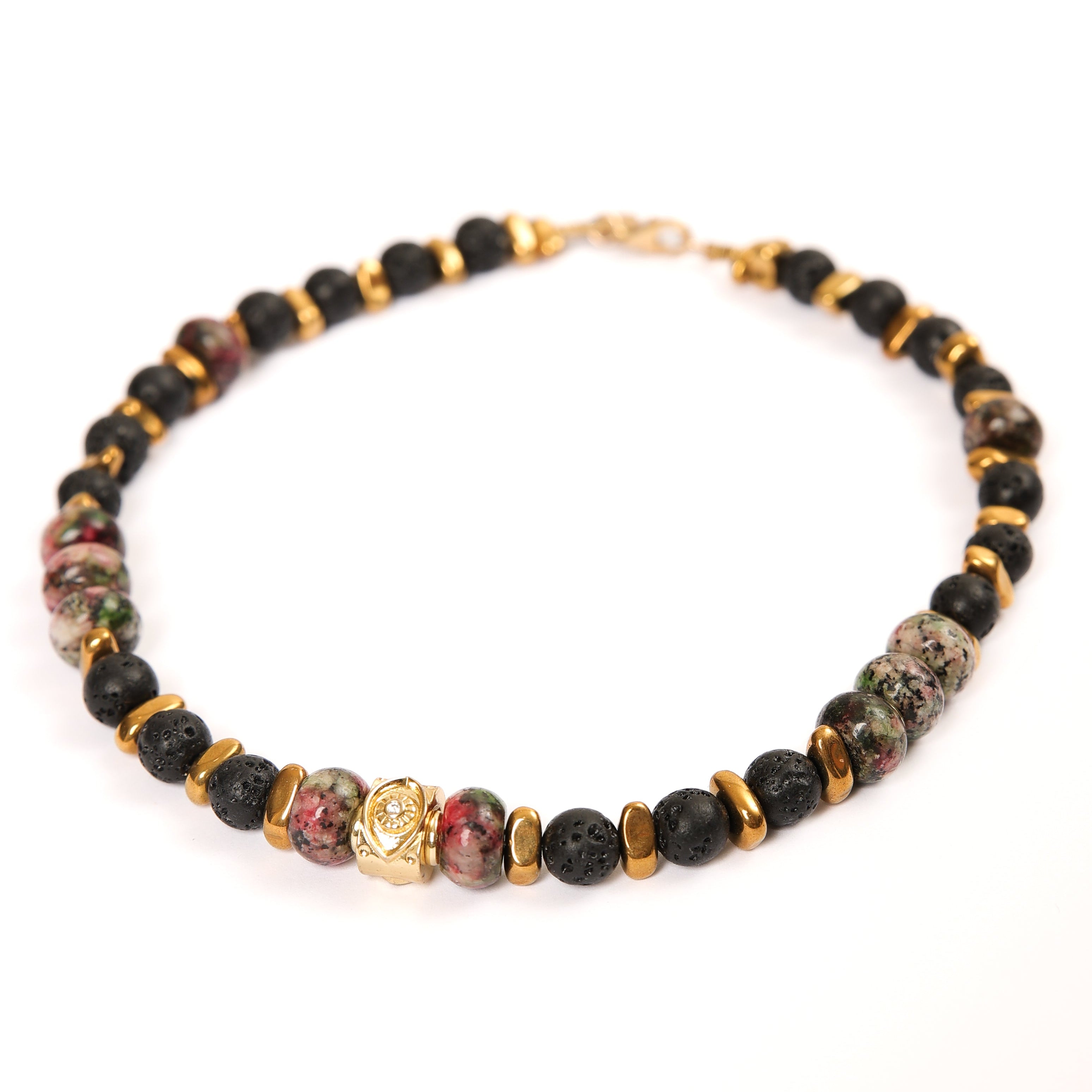 Gargantilla de fucsita rubรญ y lava negra