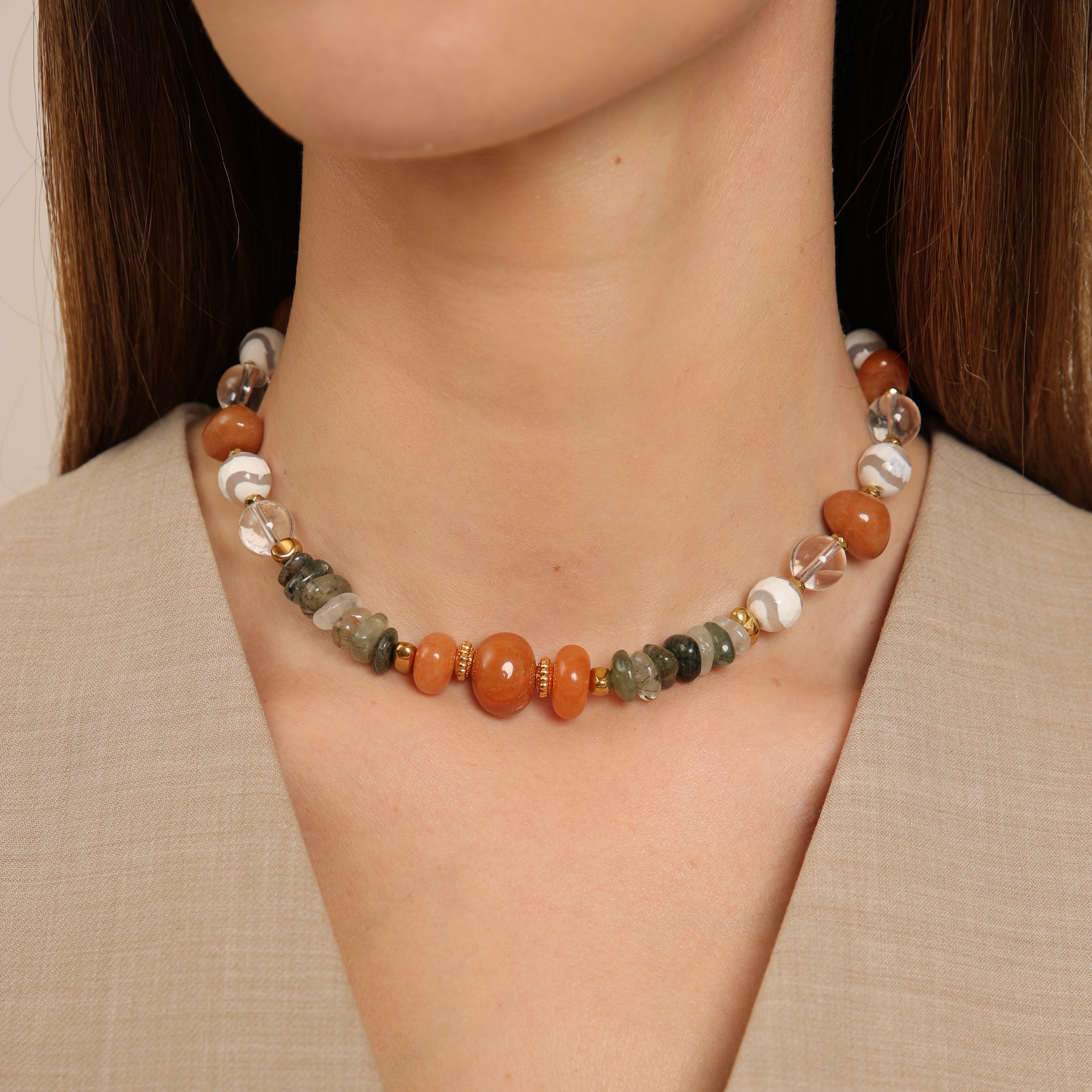 Collar de ágata y aventurina naranja