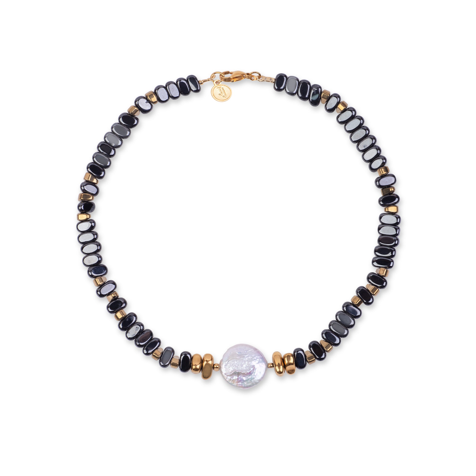 Hematite Choker and Central Pearl
