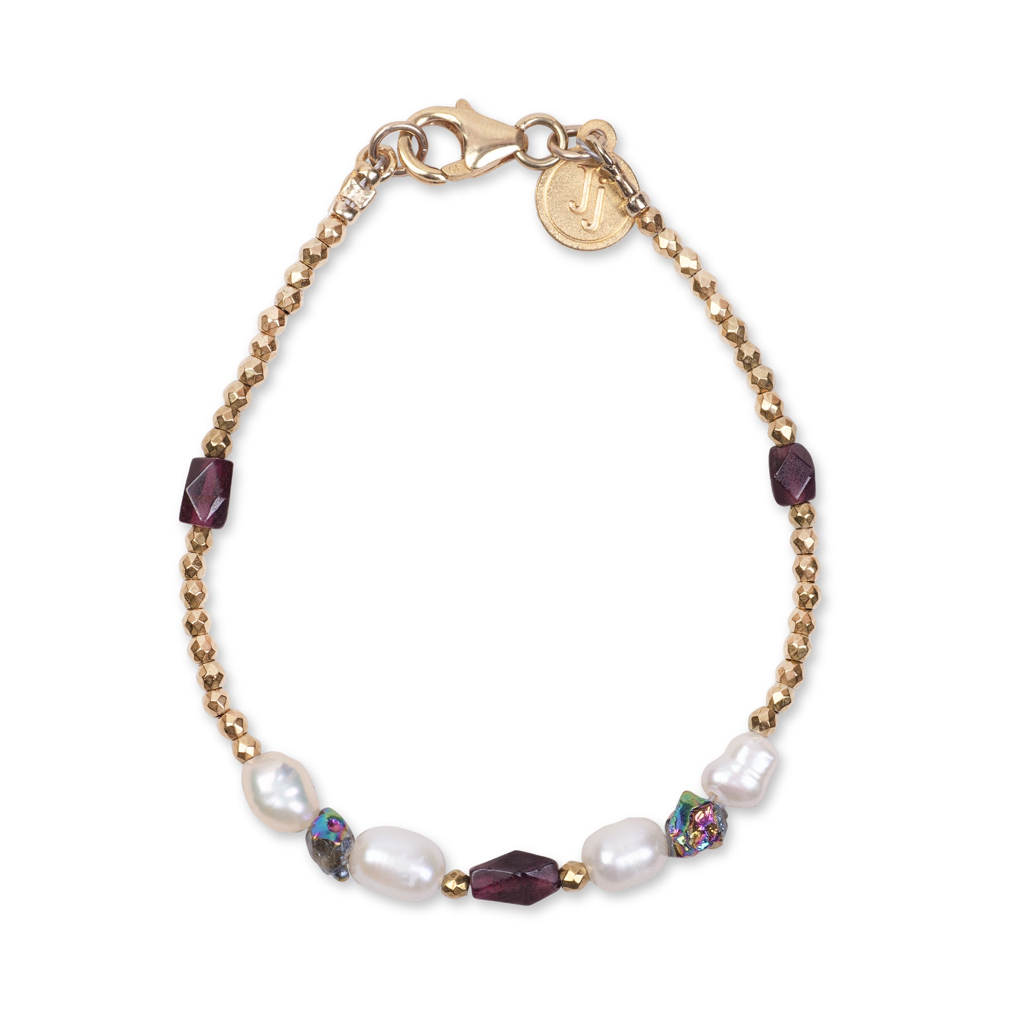 HEMATITE BRACELET - FEATURING PEARLS , PYRITE & GARNET