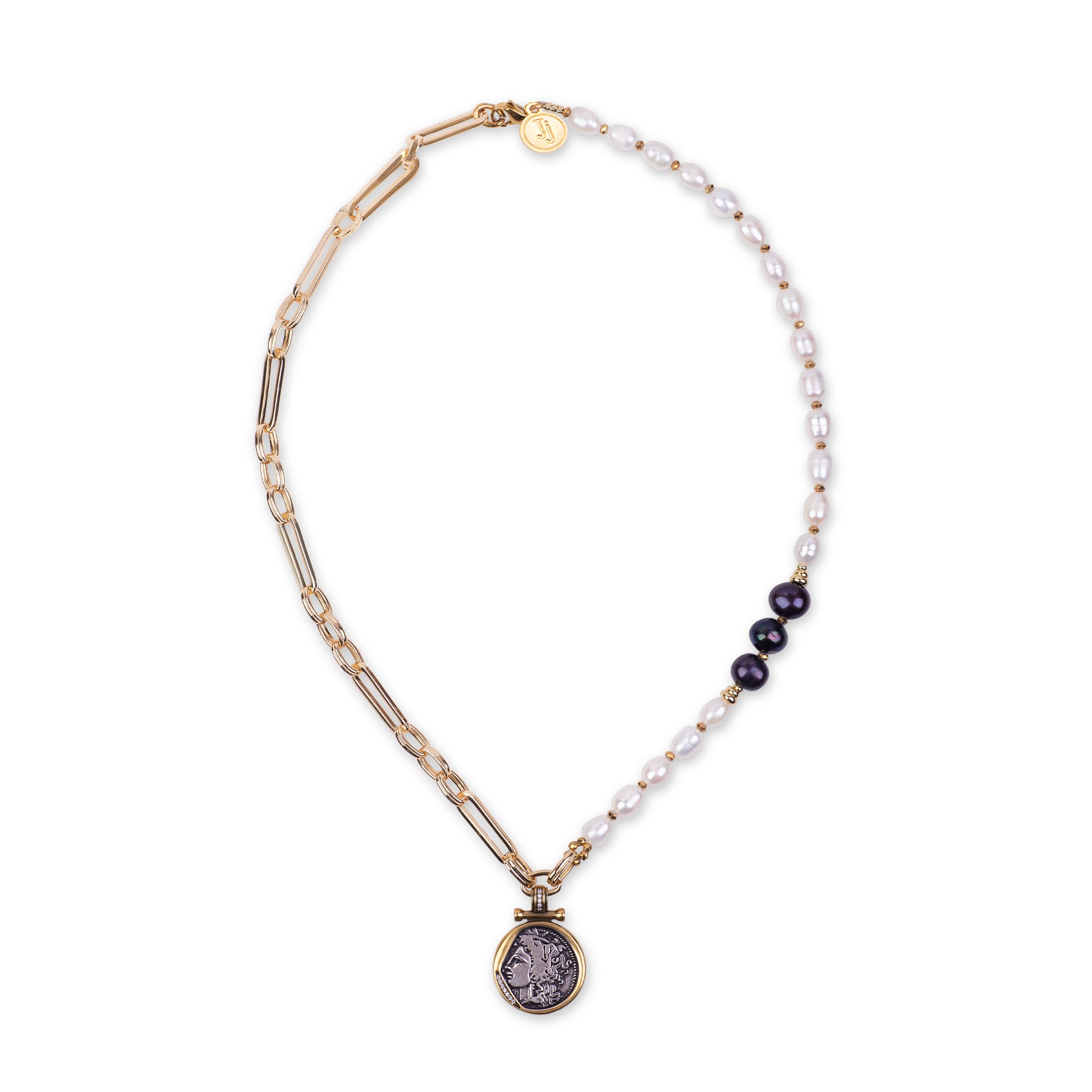Pearl Necklace with Half Gold Links