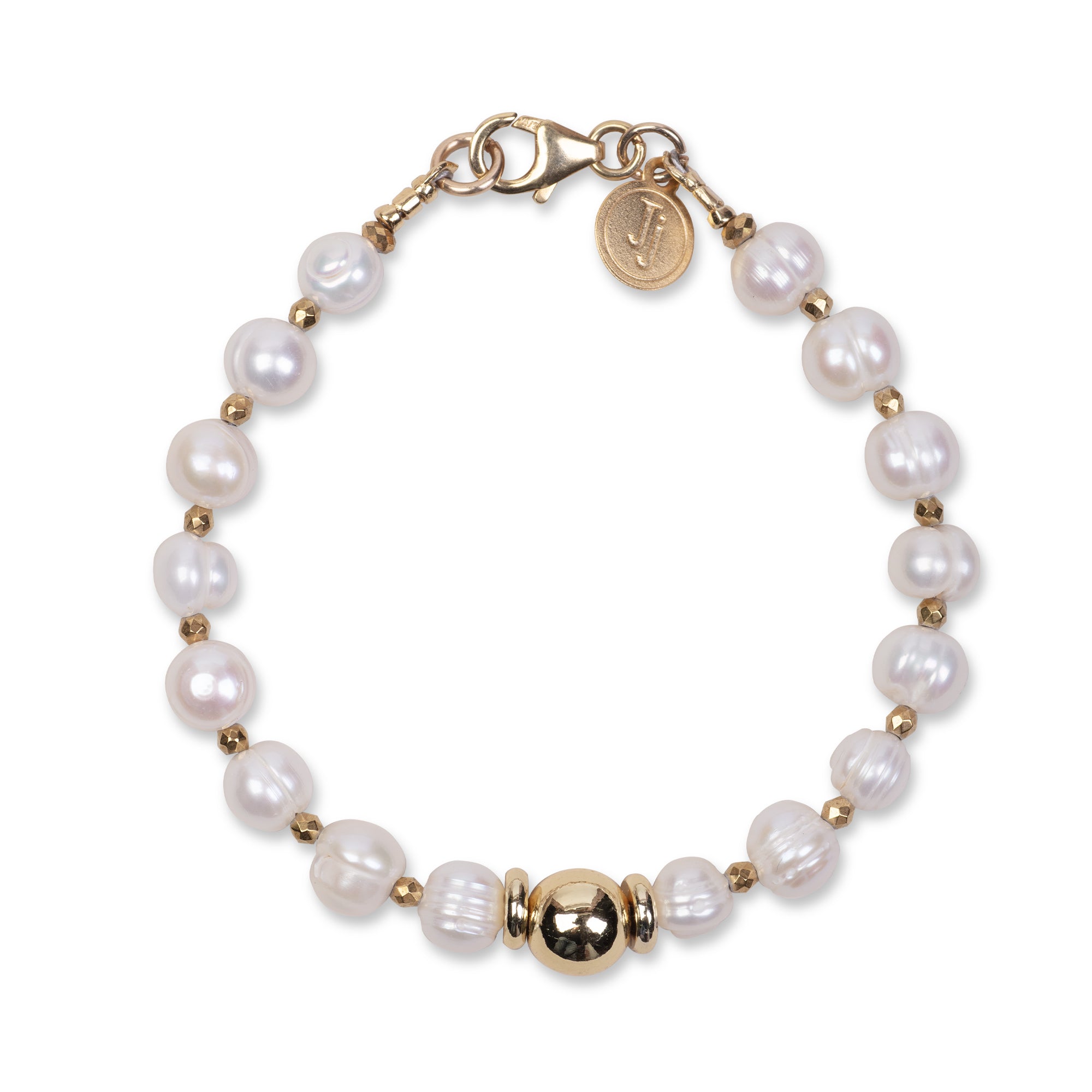 PEARL BRACELET - FEATURING MIDDLE GOLD FILLED SPHERE