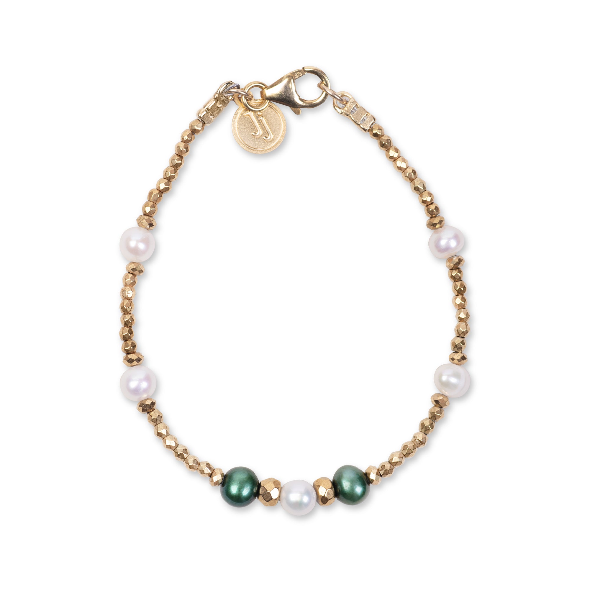 HEMATITE BRACELET - FEATURING WHITE & GREEN PEARLS