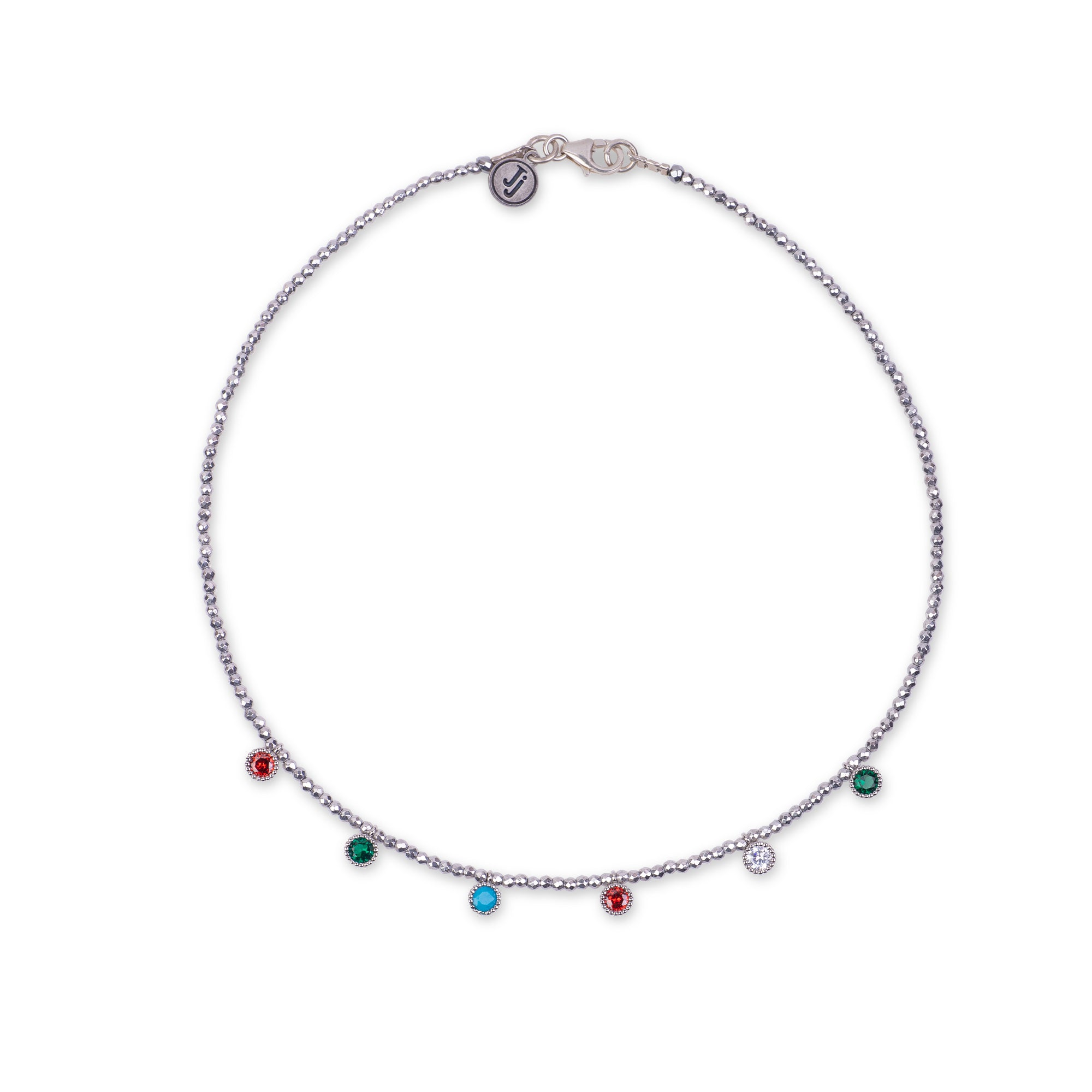 Hematite Choker with Colorful Pendants