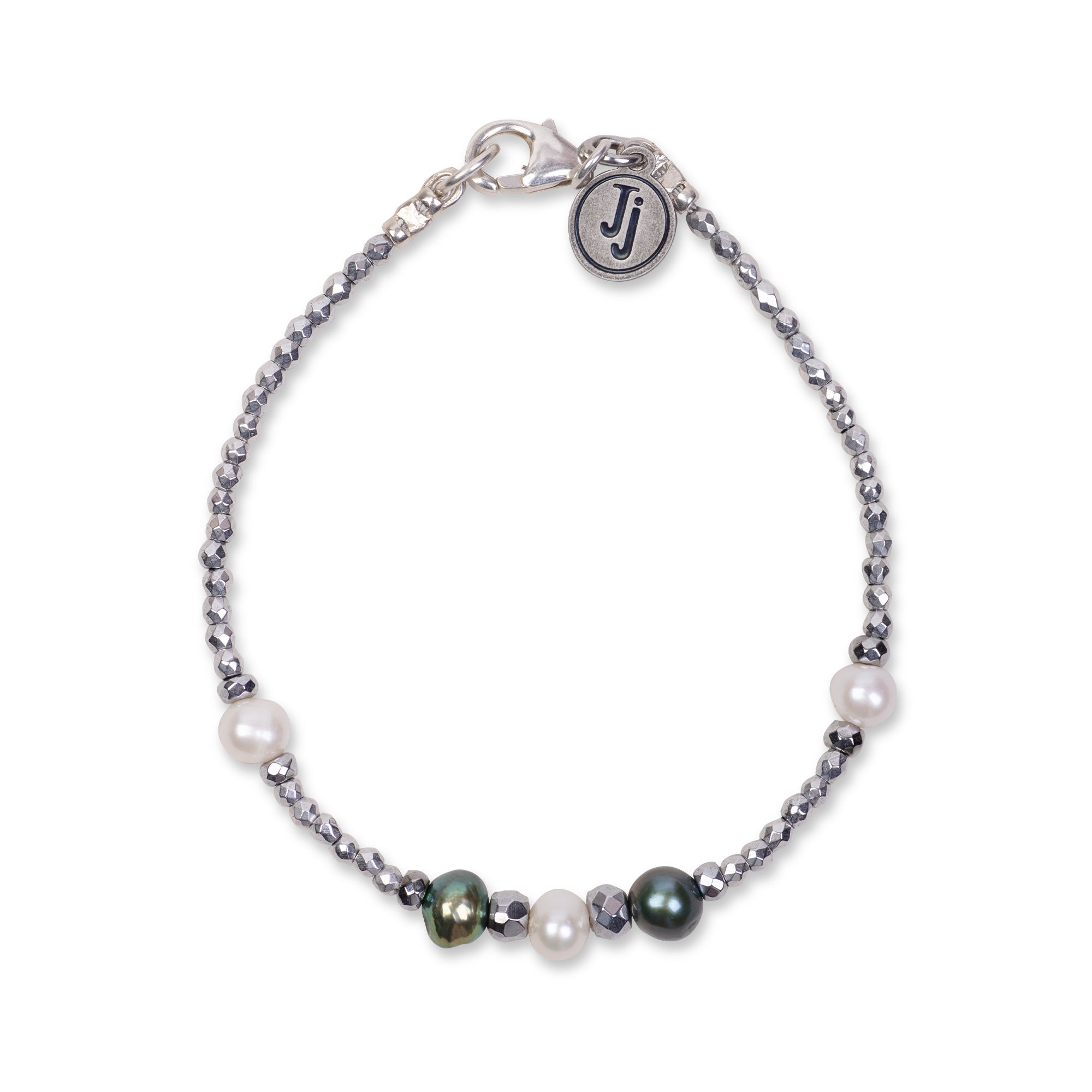 BRACELET EN HÉMATITE - ORNÉ DE PERLES BLANCHES ET VERTES