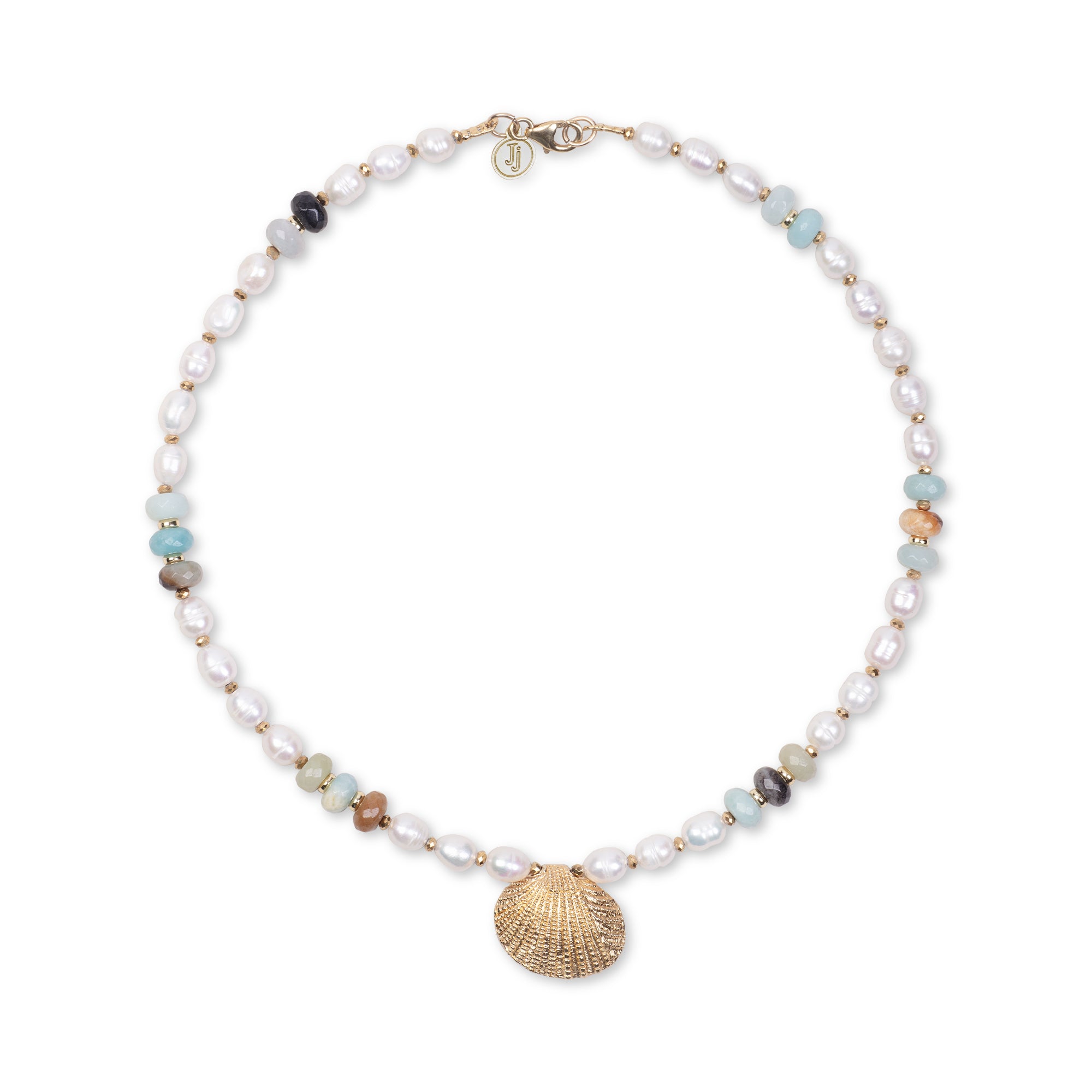 Pearl Necklace - Amazonite & Seashell Pendant