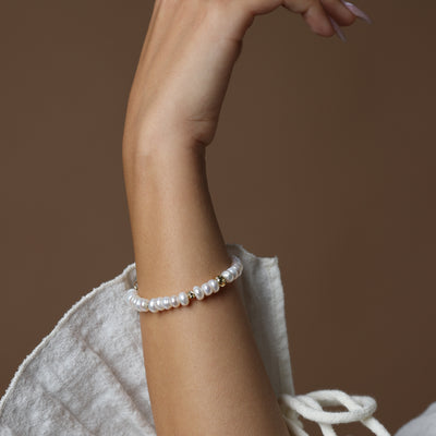 PEARL BRACELET - FEATURING GOLD FILLED SPHERES