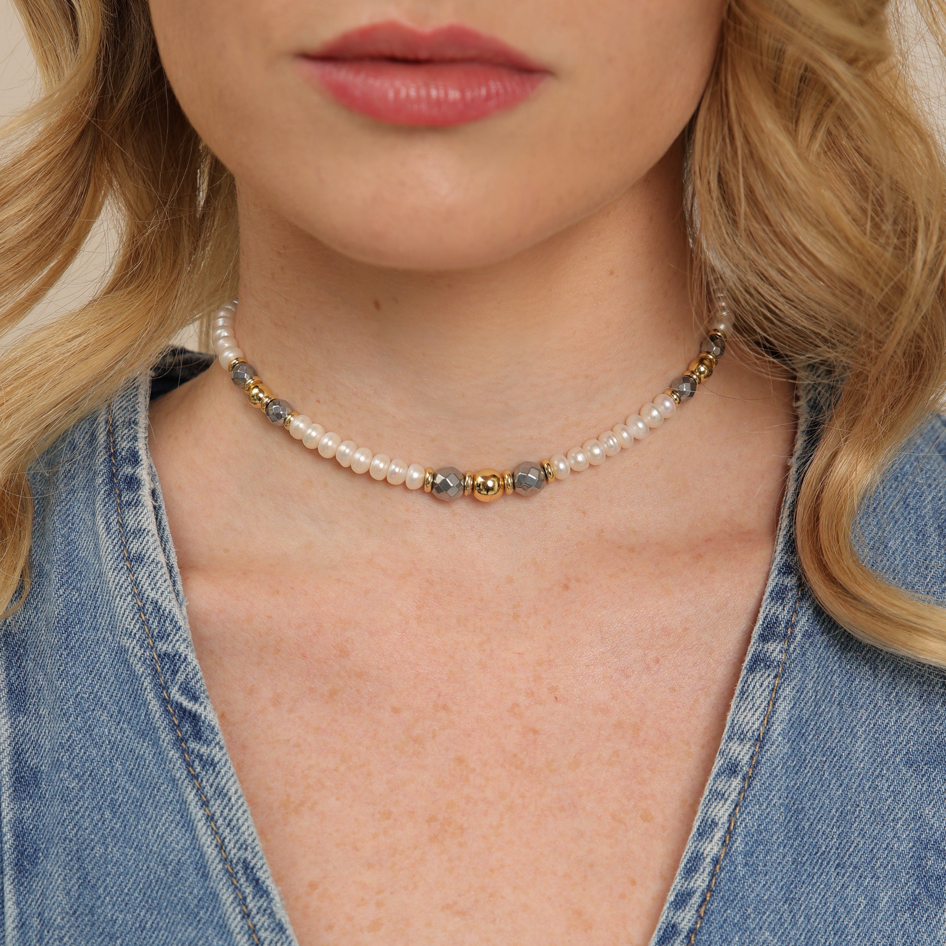 Gargantilla de Perlas - Hematita y Esferas