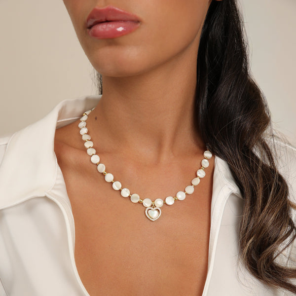Mother of Pearl Necklace with Heart Pendant
