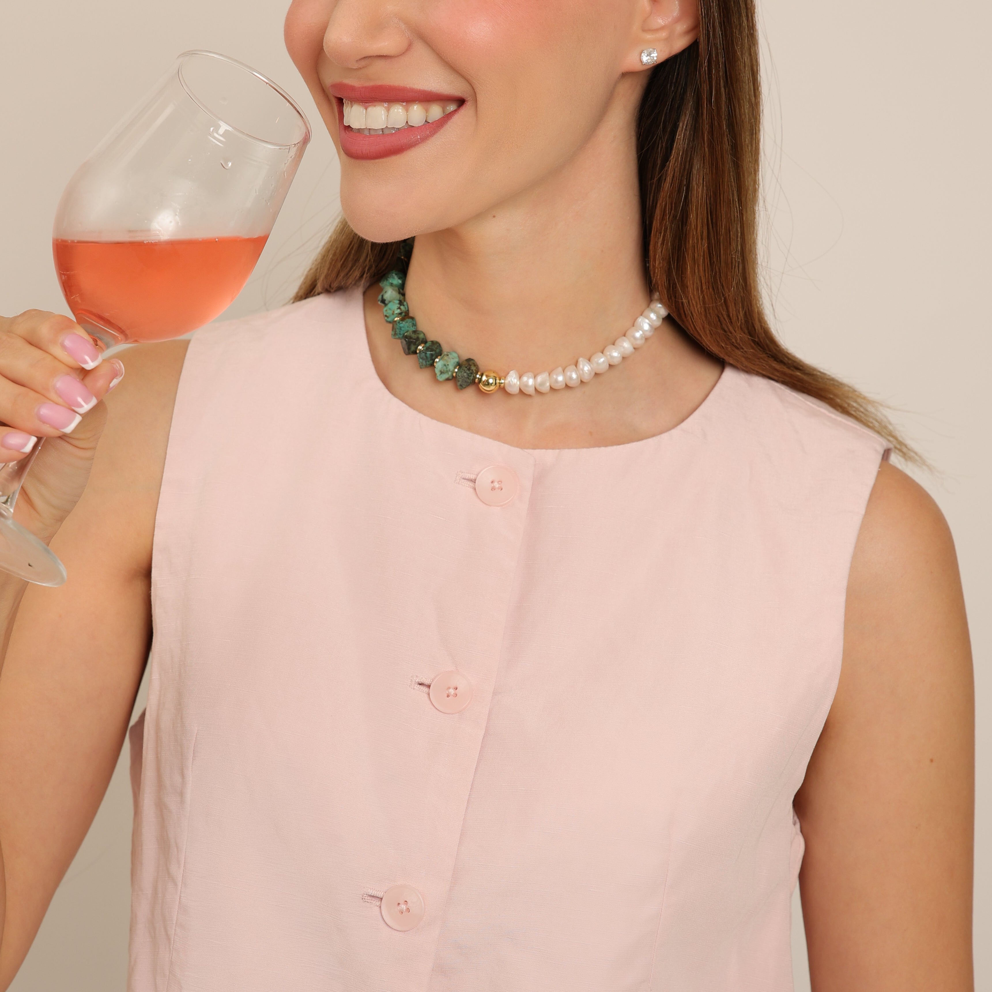 Collar de perlas con turquesa