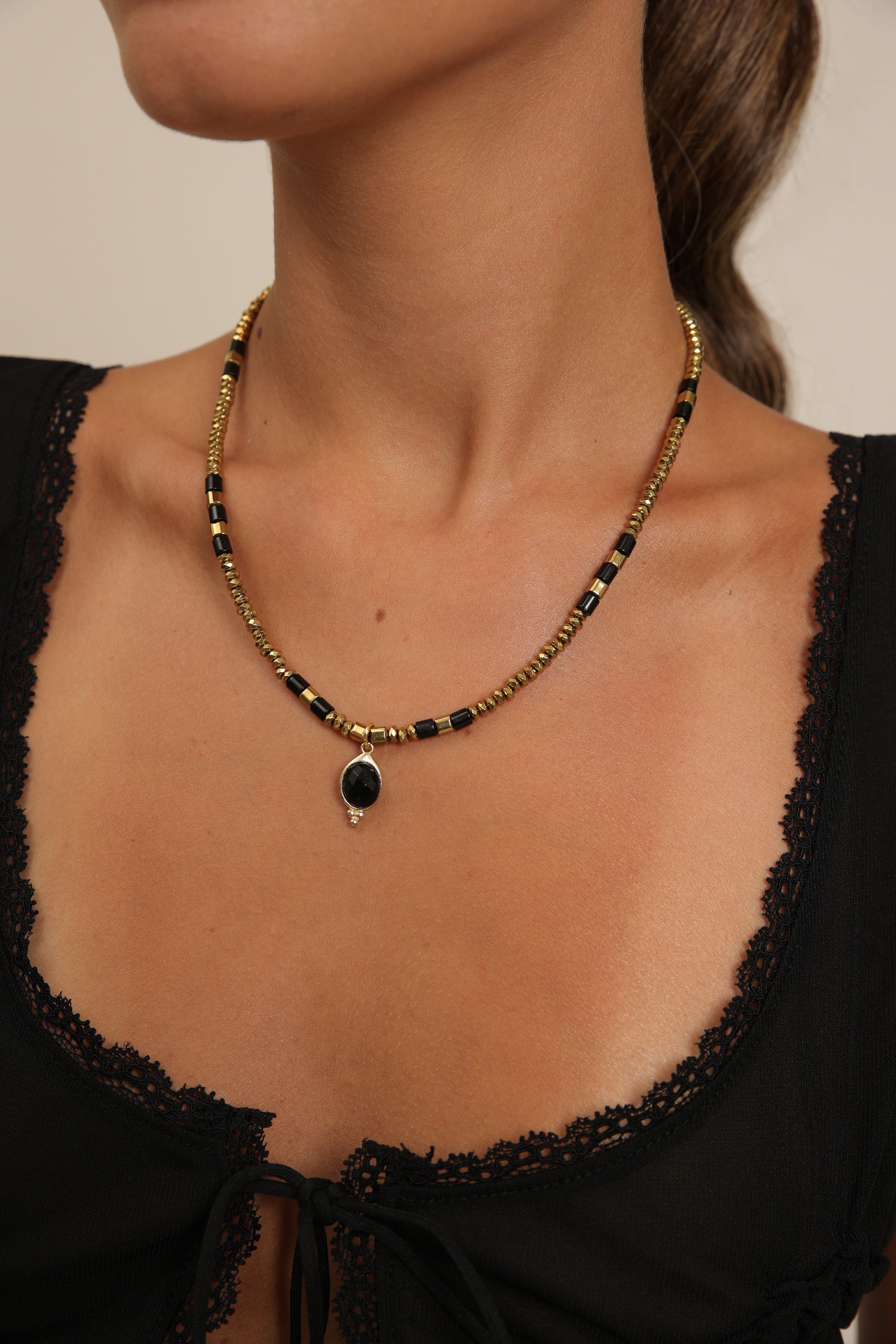 Hematite Necklace with Black Onyx