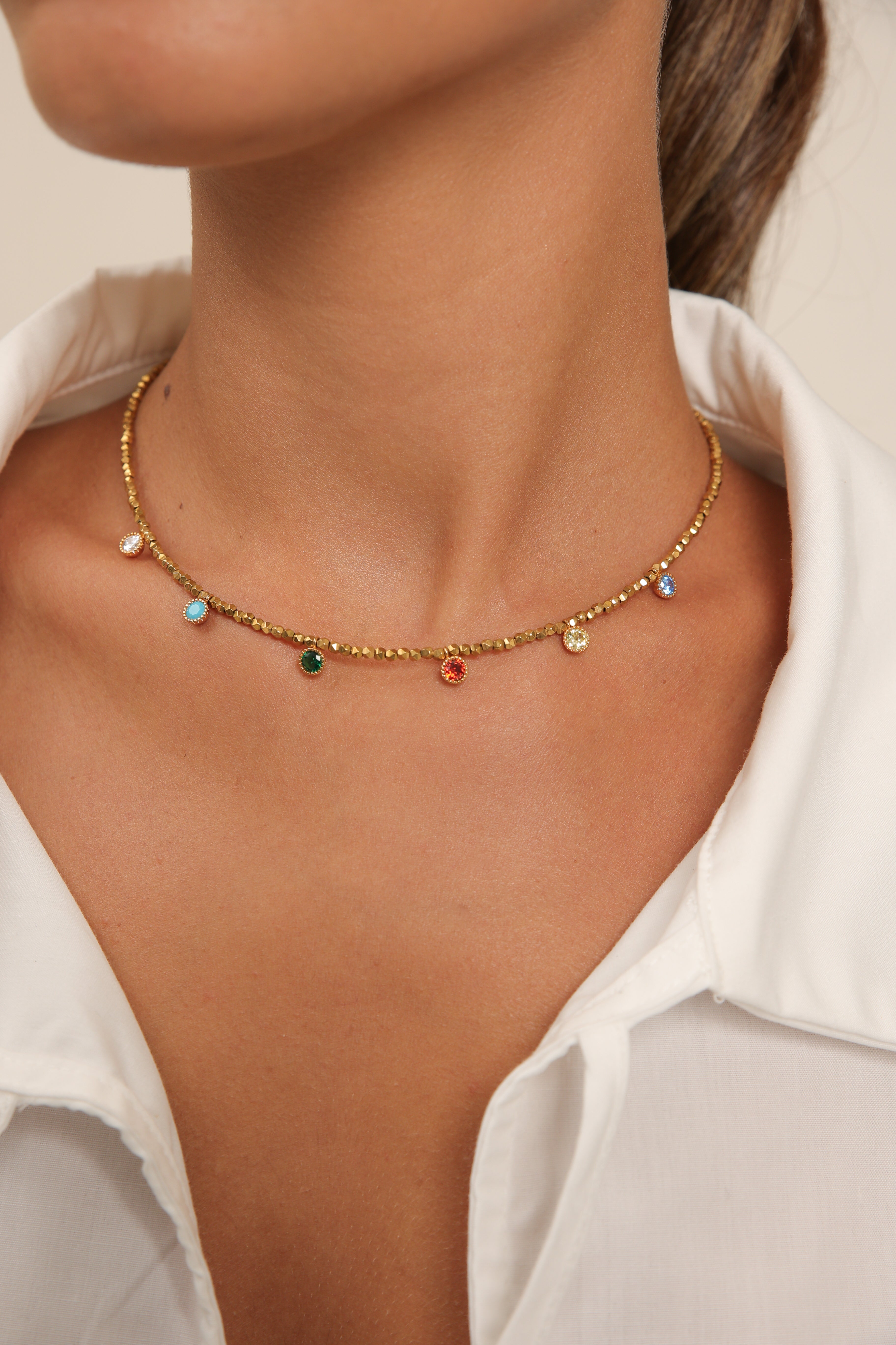 Hematite Choker with Colorful Pendants