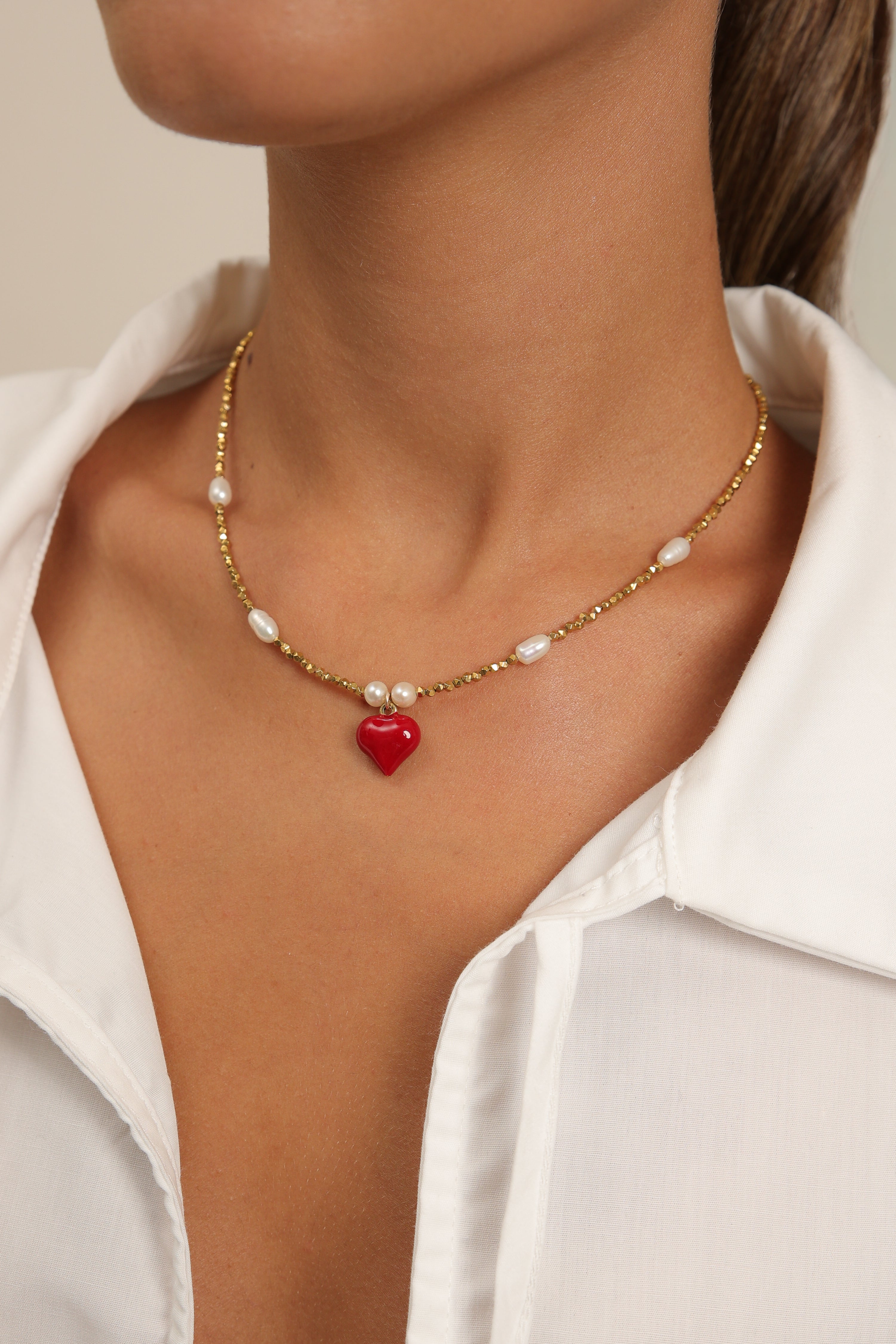 Hematite Necklace with Red Heart Pendant
