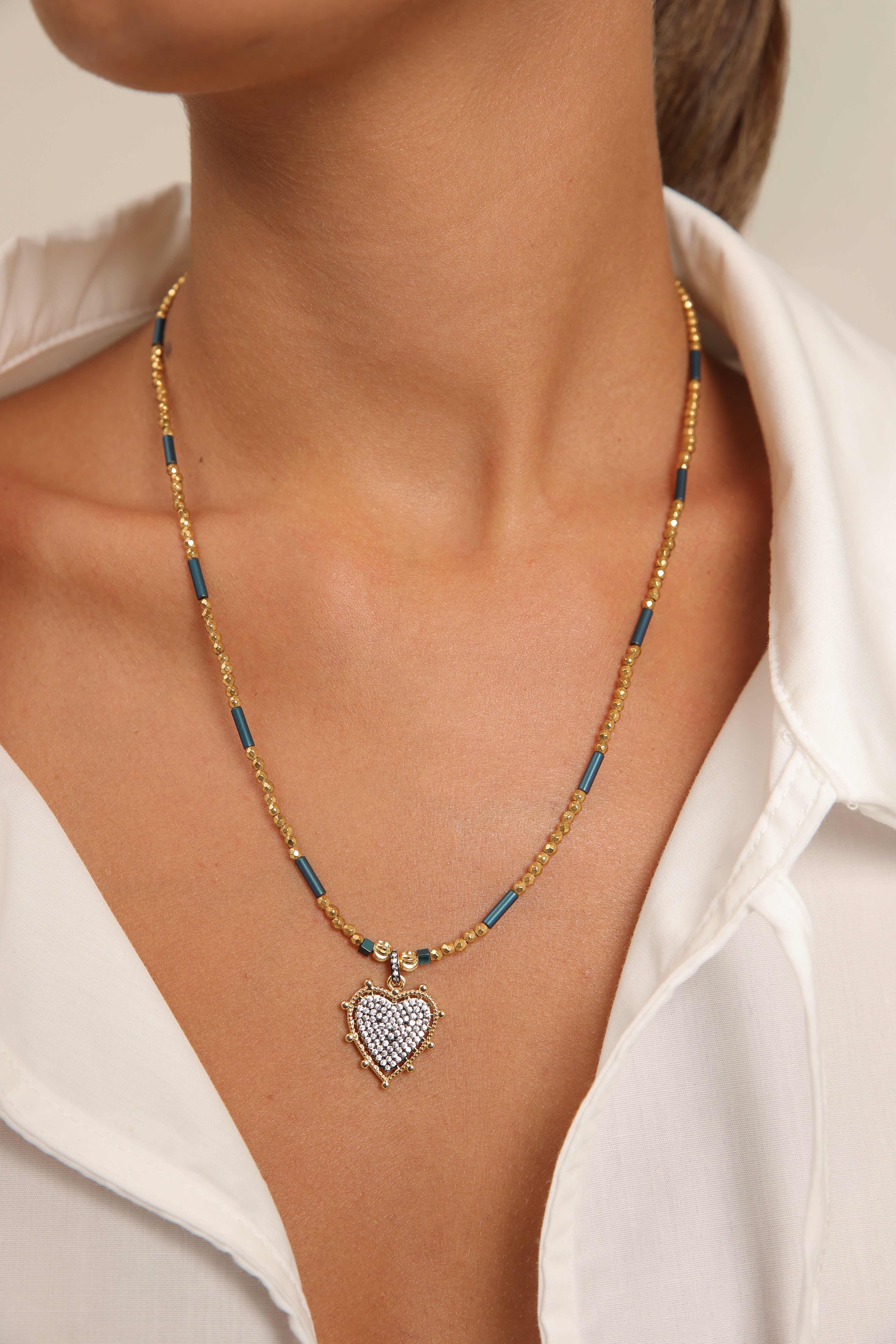 Hematite Necklace - Trio with Heart Pendant