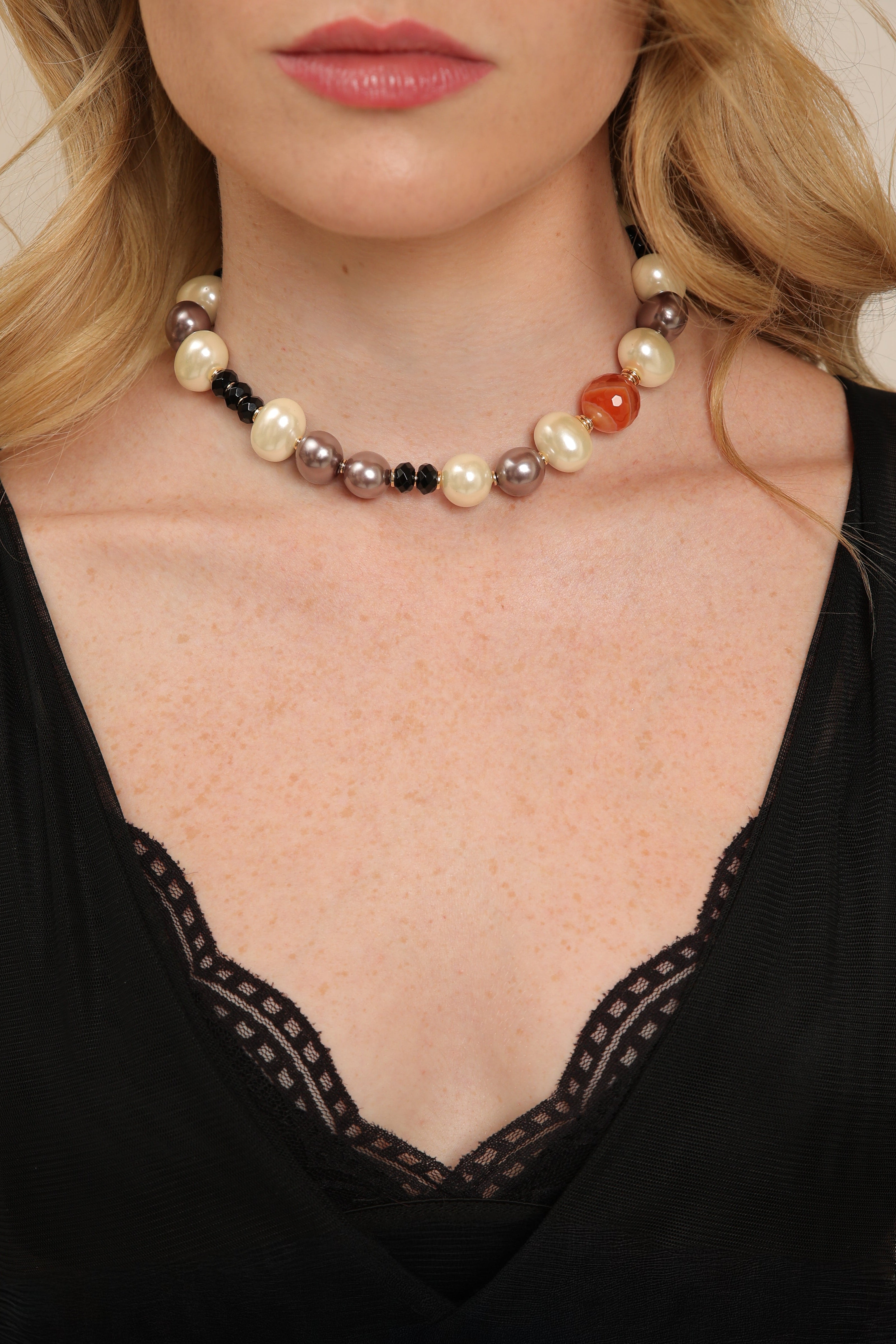 Majorica Pearl - Carnelian & Onyx